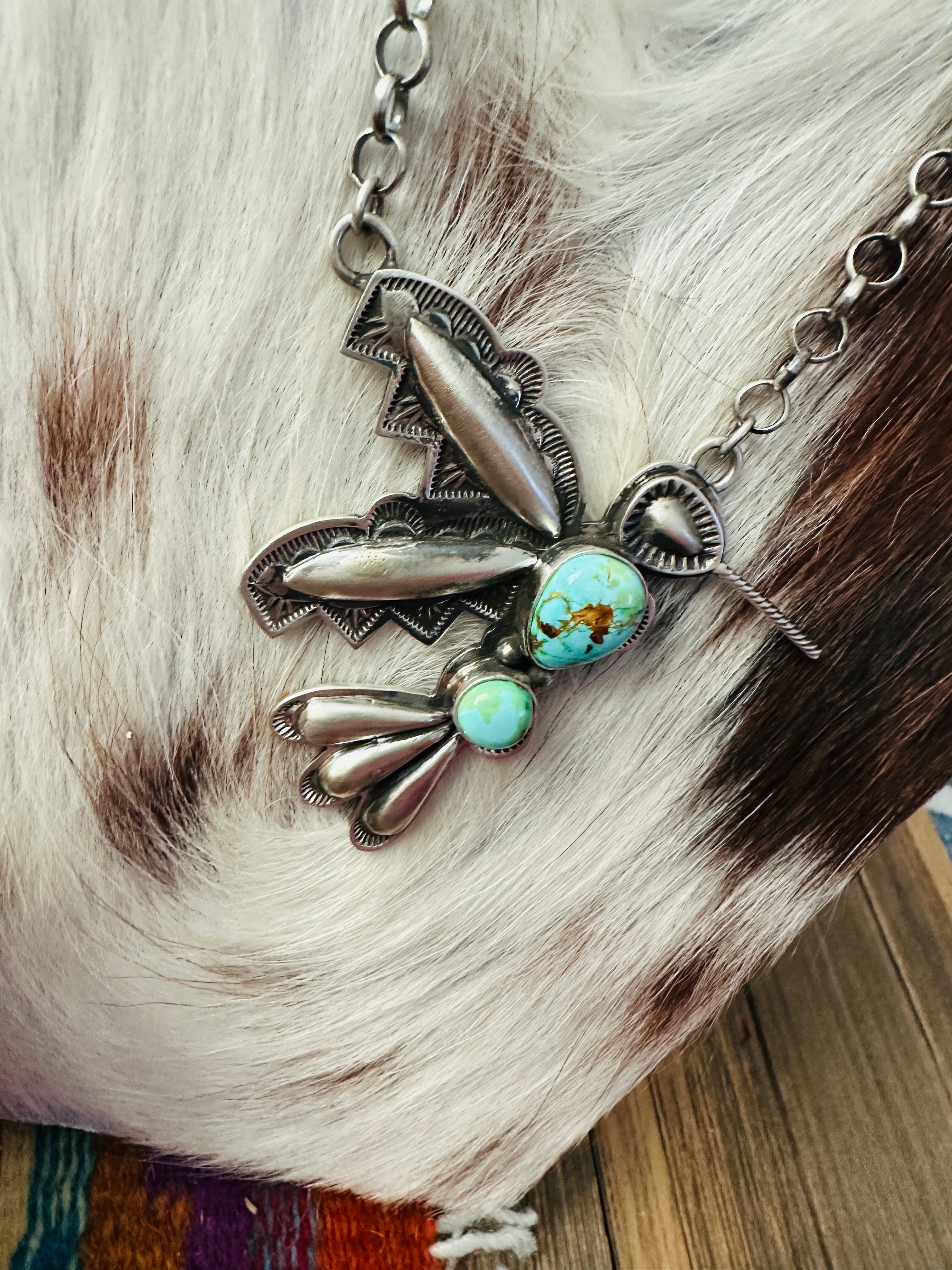 Handcrafted Sonoran Mountain Turquoise & Sterling Silver Hummingbird Necklace by Charles Johnson