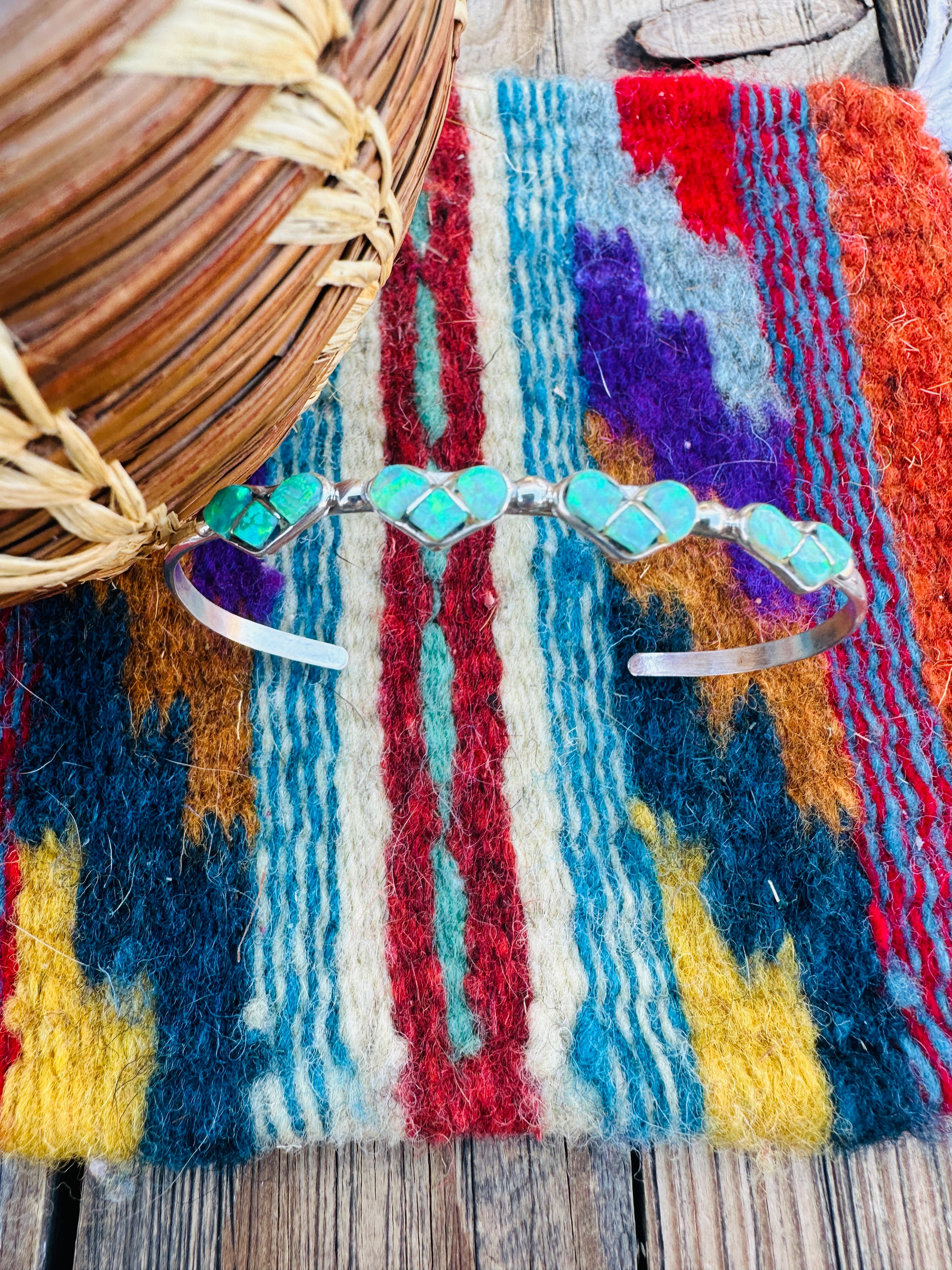 Handcrafted Sterling Silver & Green Opal Heart Inlay Cuff Bracelet