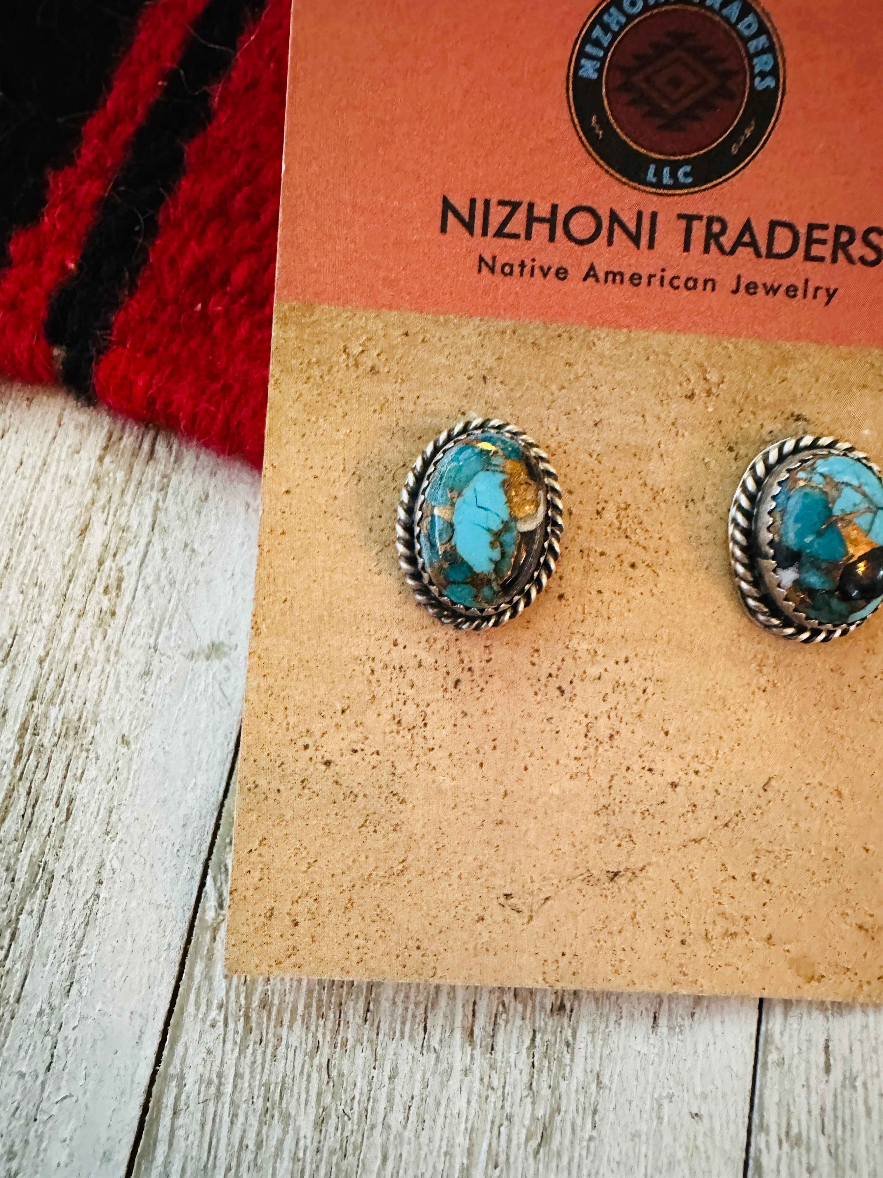 Handcrafted Sterling Silver & Blue Mojave Stud Earrings