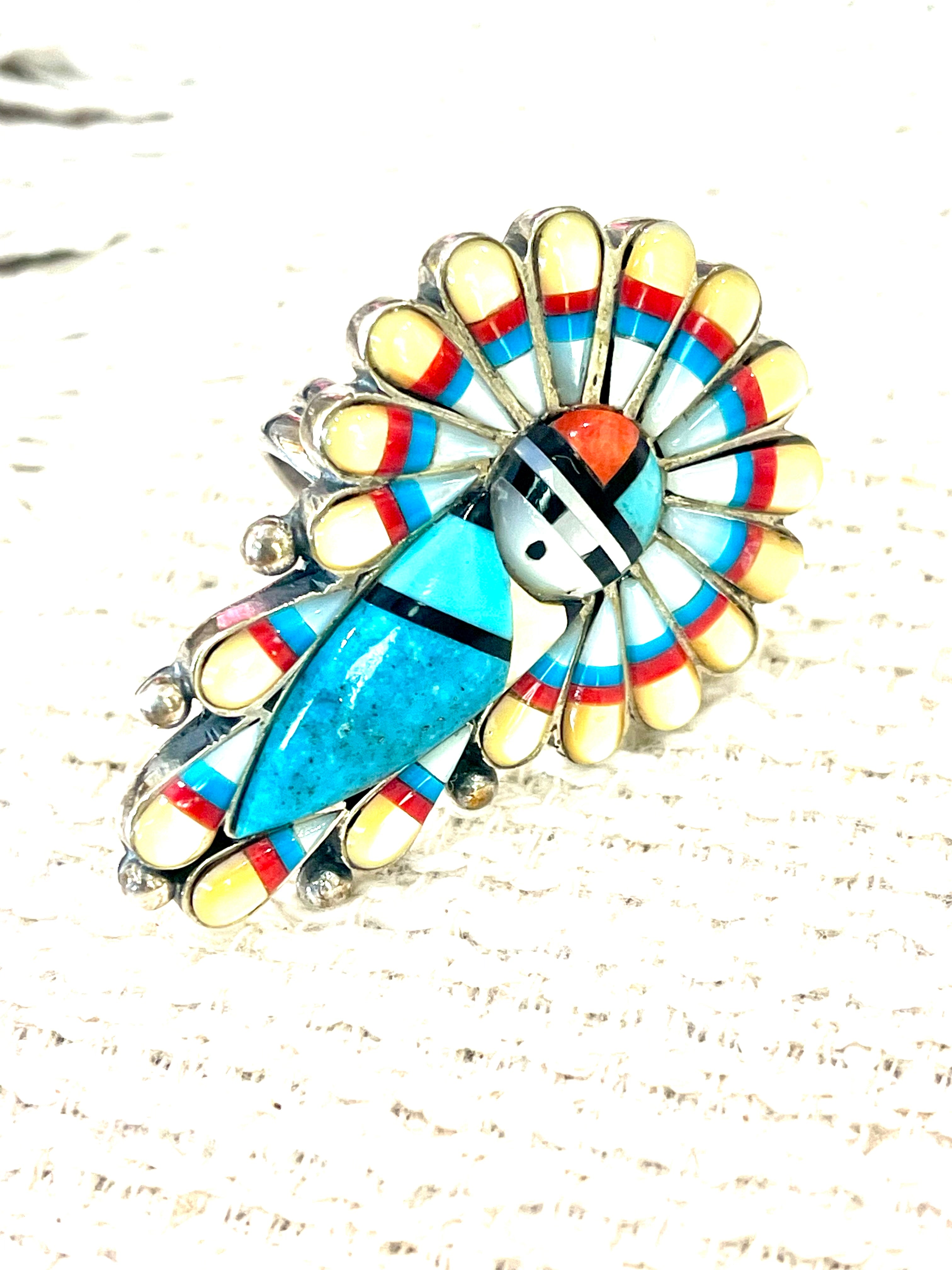 Handmade Sterling Silver & Multi Stone Sunface Adjustable Ring