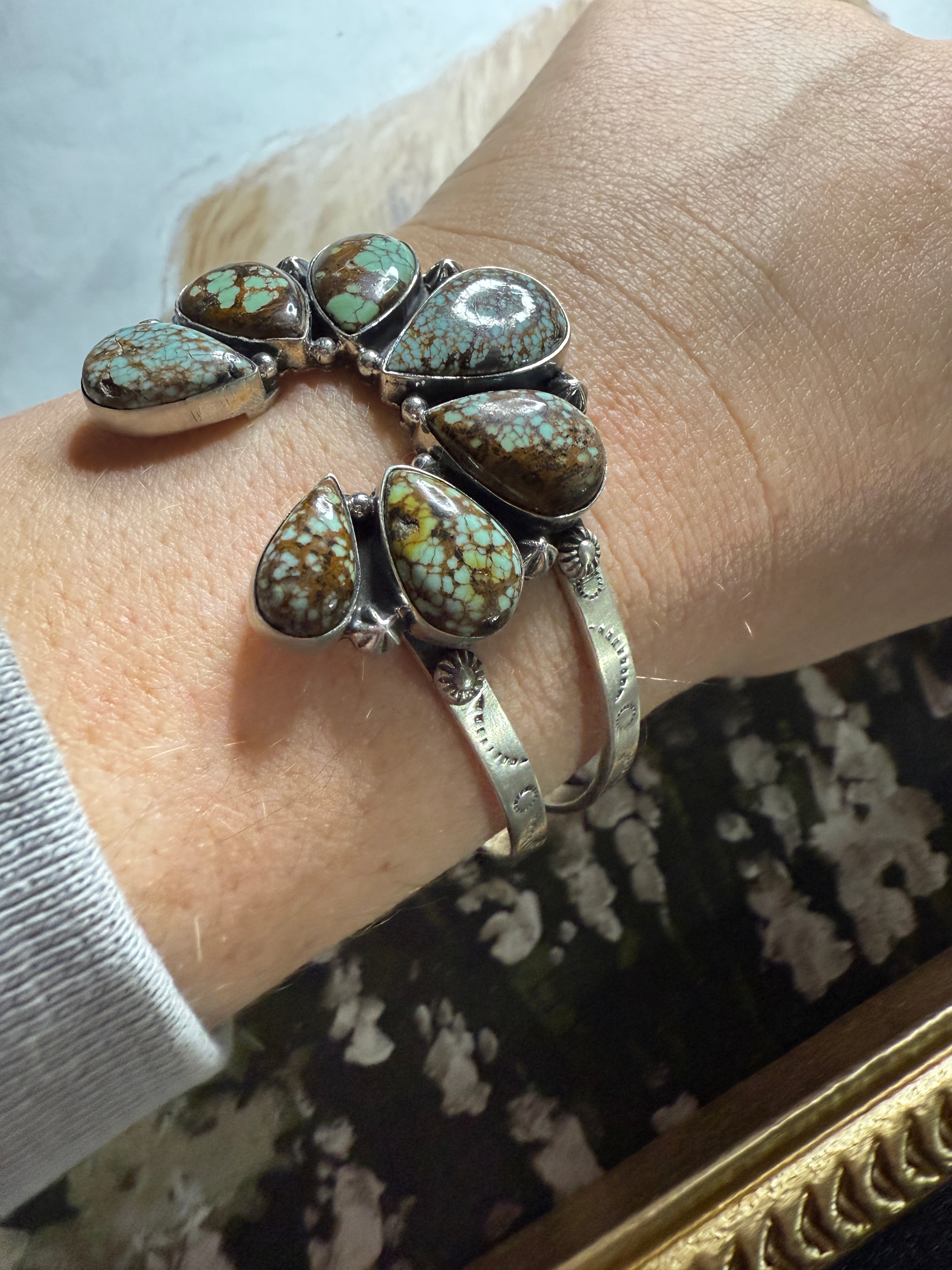 Handmade Sterling Silver & Number 8 Turquoise Naja Cuff Bracelet