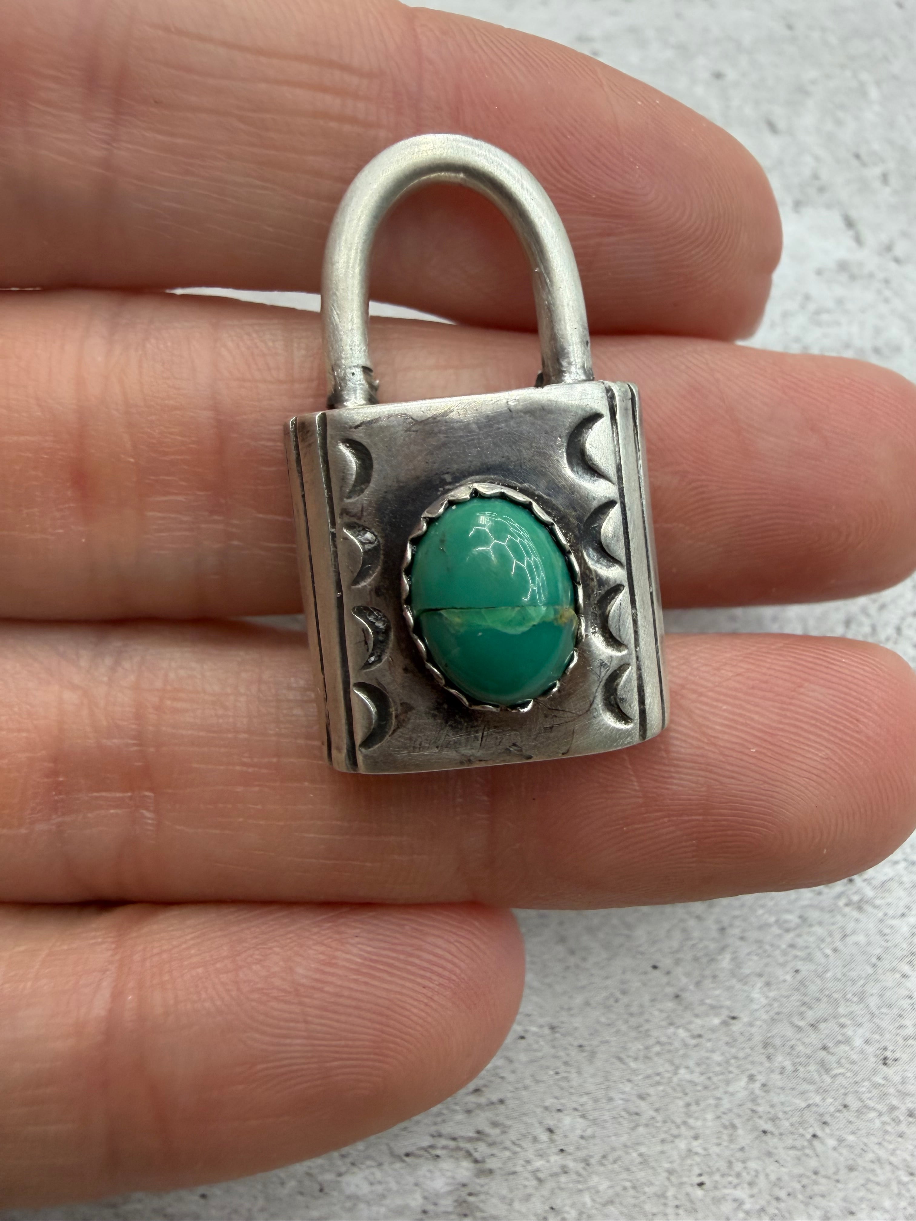 Sterling Silver Padlock Pendant with Turquoise Stone Accent