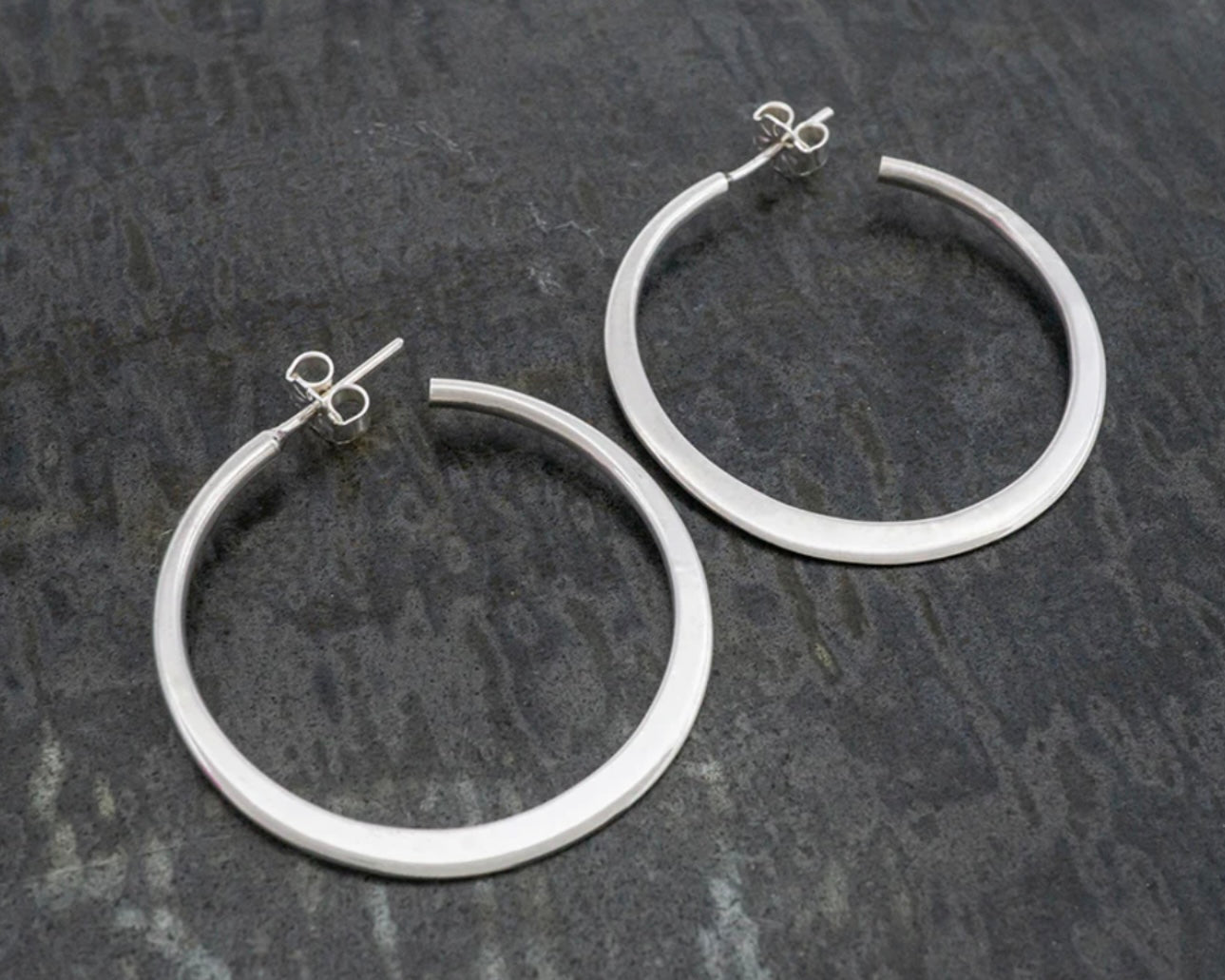 Round Flared Sterling Silver Hoops