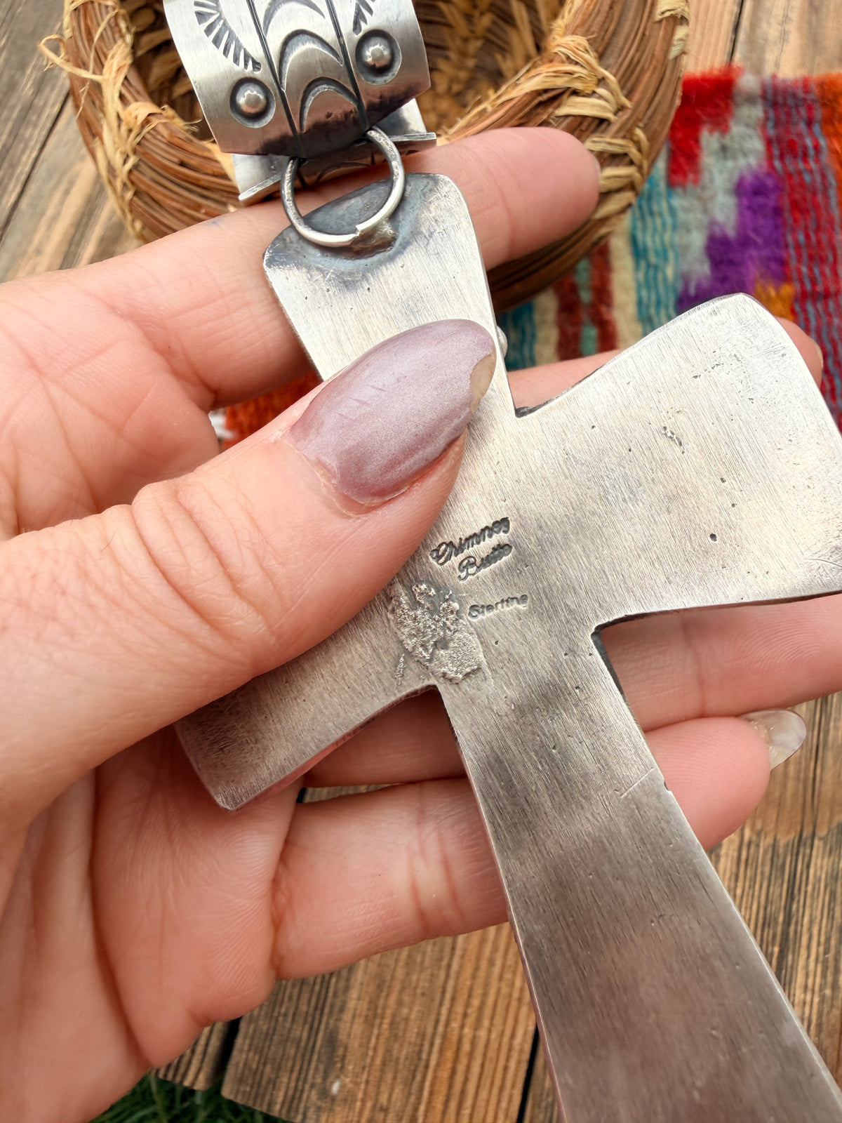 Handcrafted Turquoise, Spiny Oyster & Sterling Silver Cross Pendant by Chimney Butte