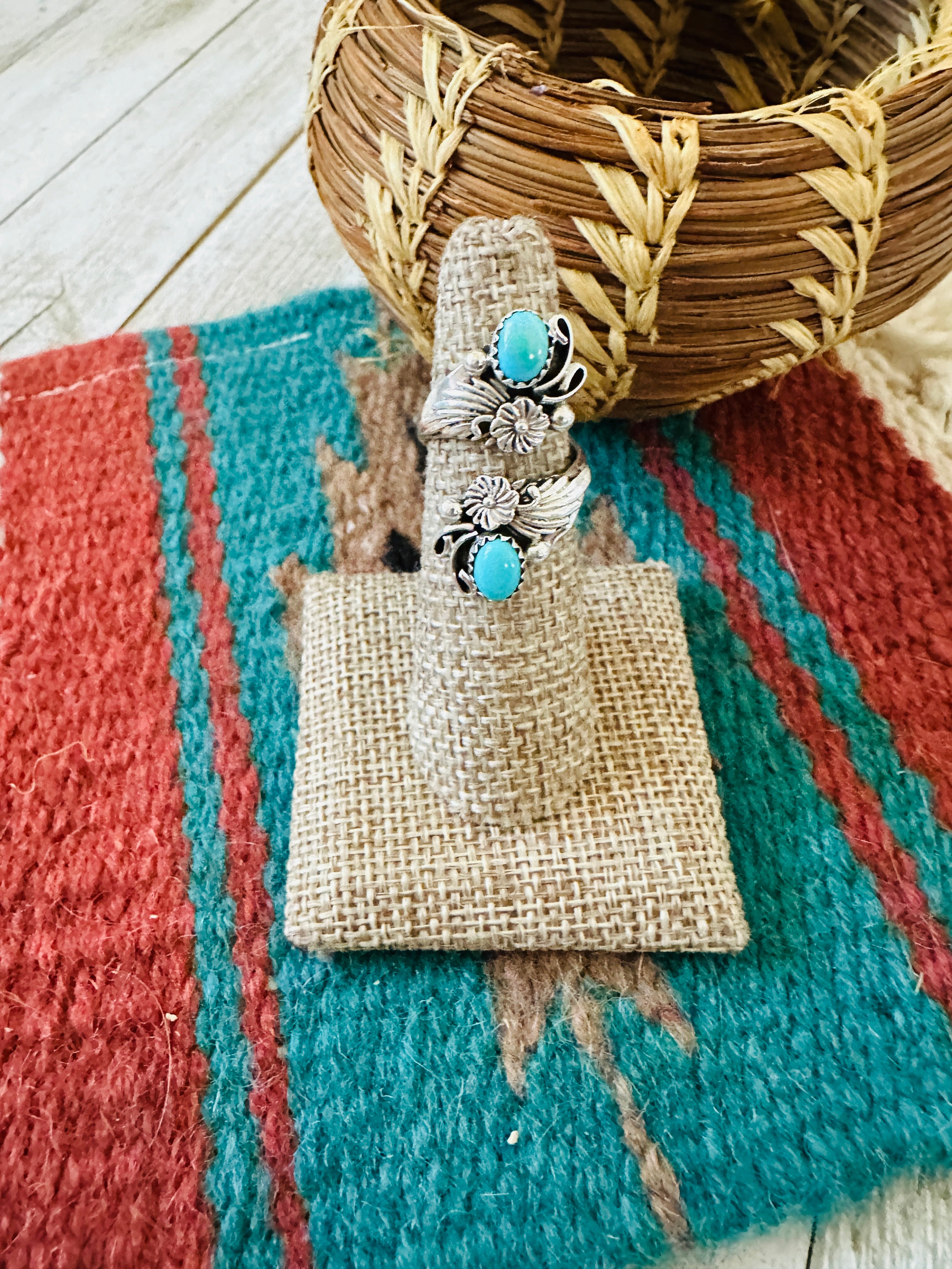 Handcrafted Sterling Silver & Turquoise Adjustable Flower Ring
