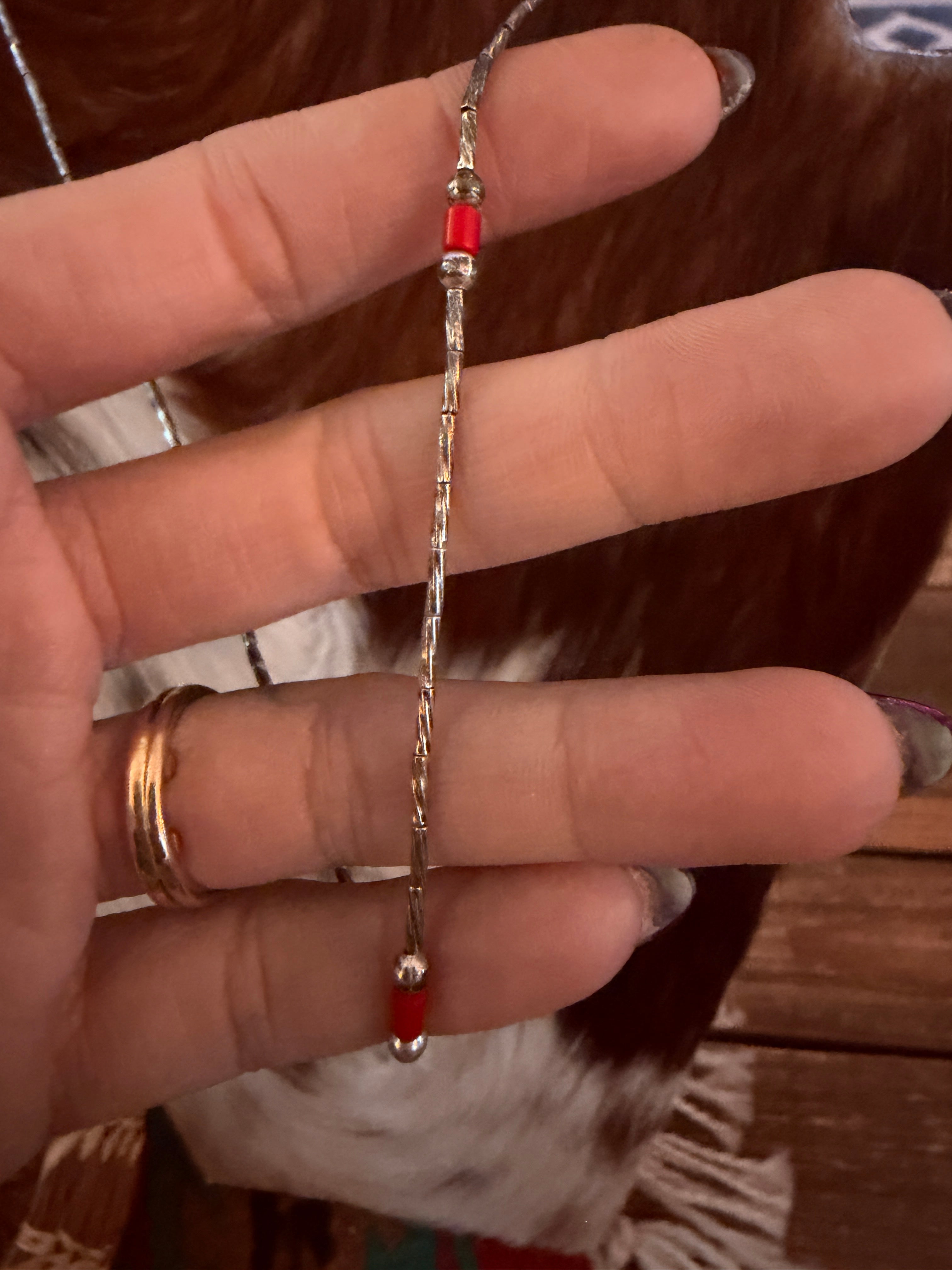 Old Pawn Handcrafted Coral & Liquid Sterling Silver Beaded Necklace