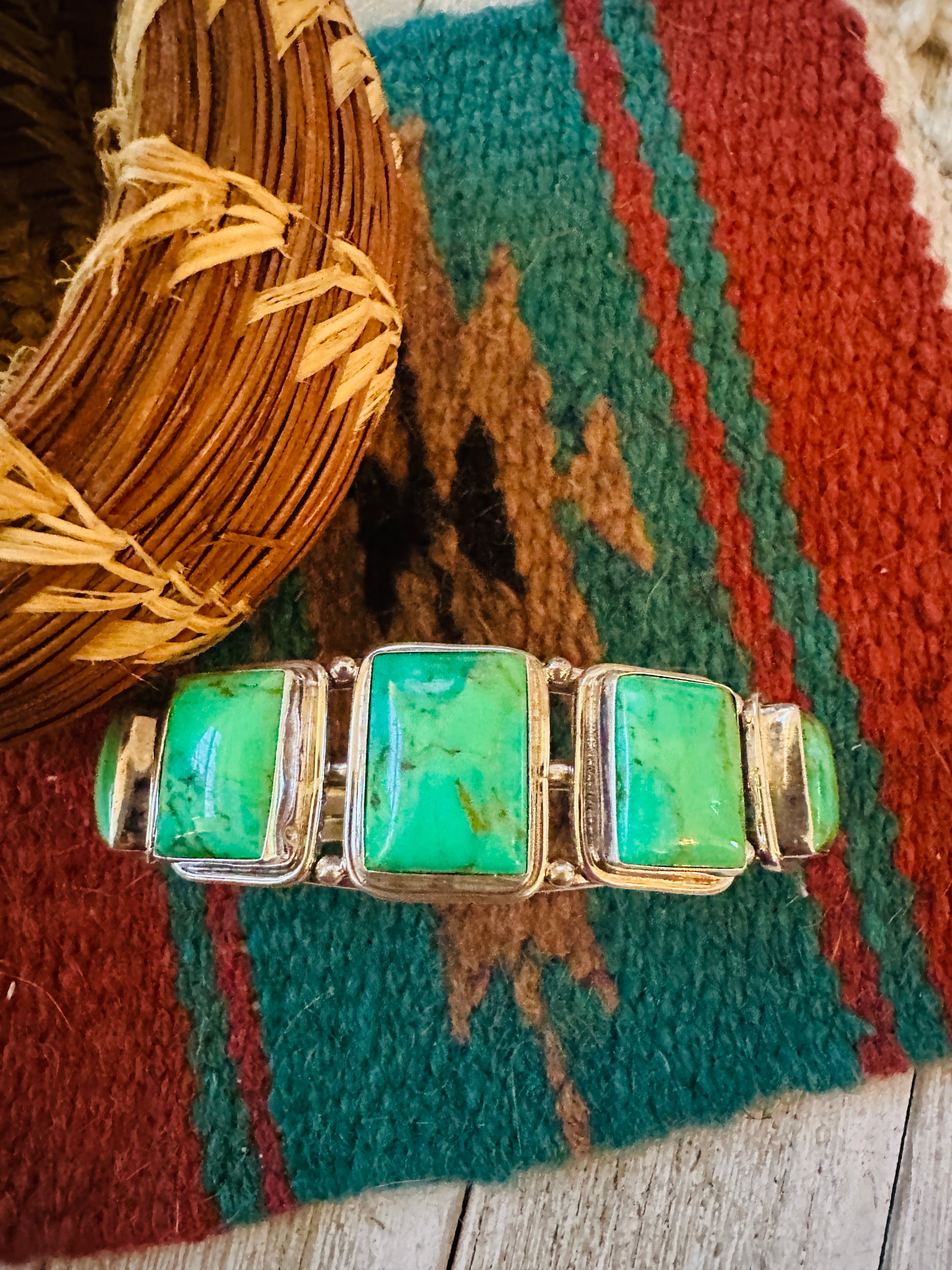Handcrafted Green Kingman Turquoise & Sterling Silver Cuff Bracelet