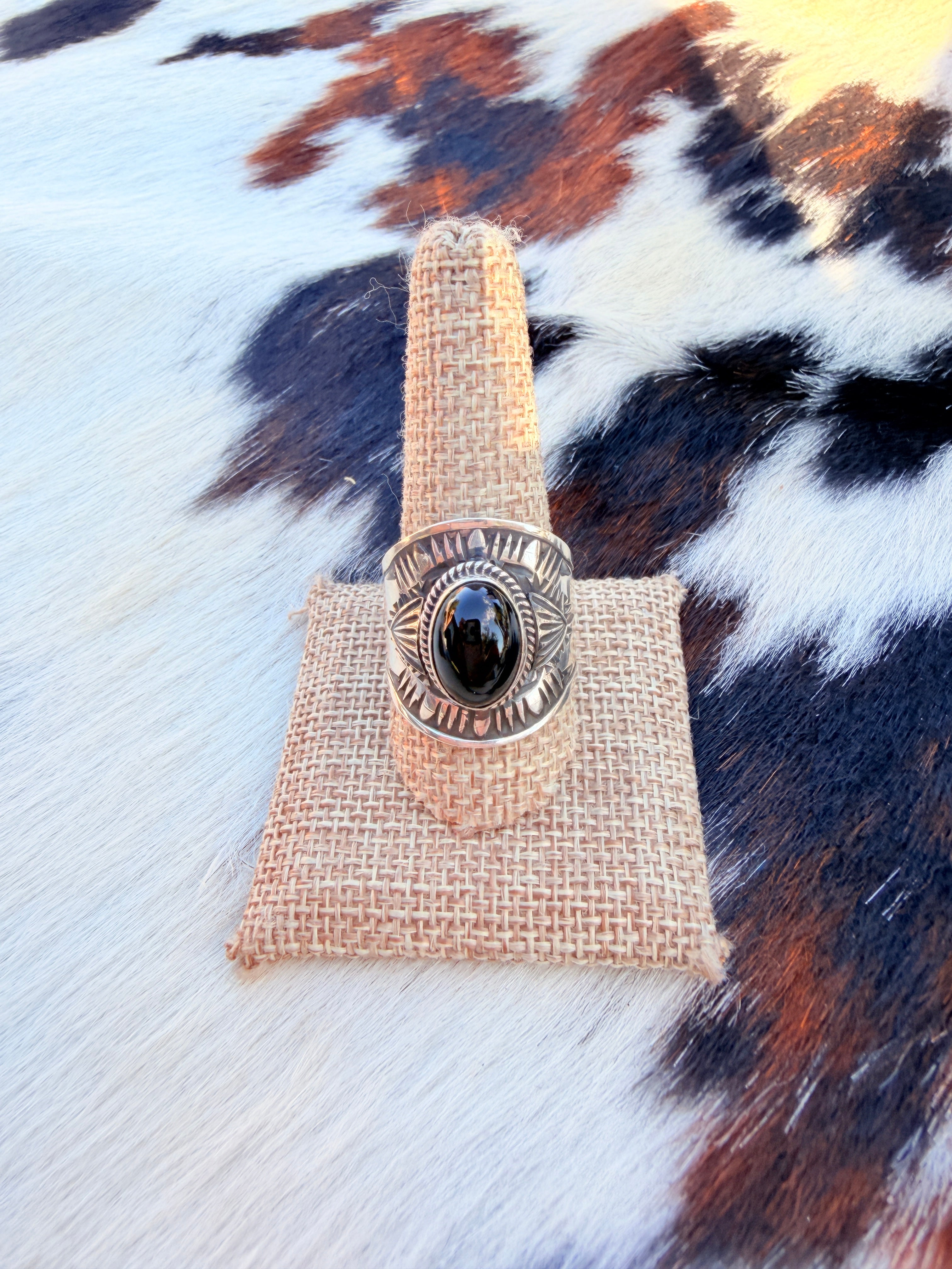 Handcrafted Black Onyx & Sterling Silver Ring Size 12 by Derrick Gordon