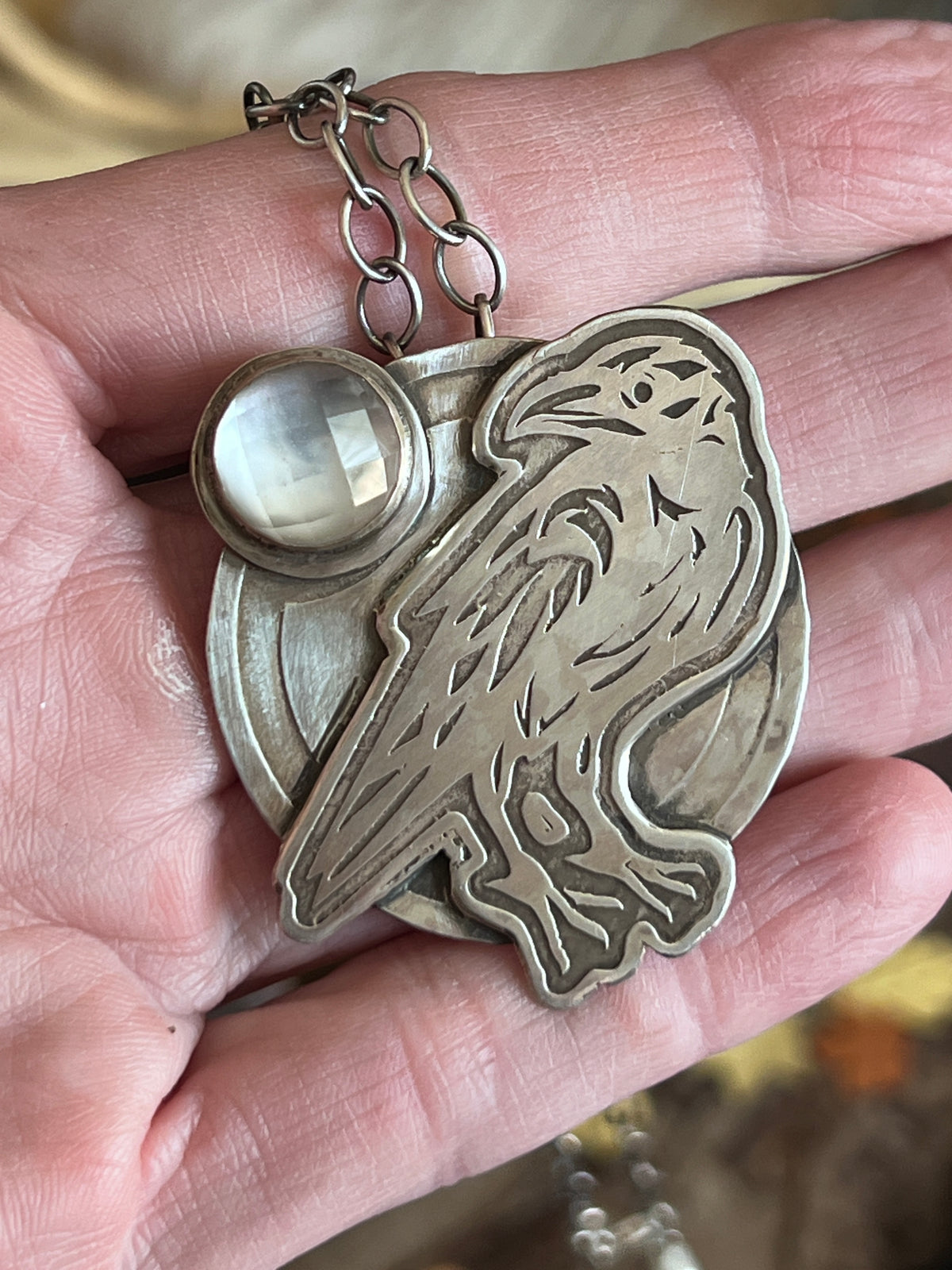 Tularosa Handcrafted Sterling Silver Raven & Moon Necklace
