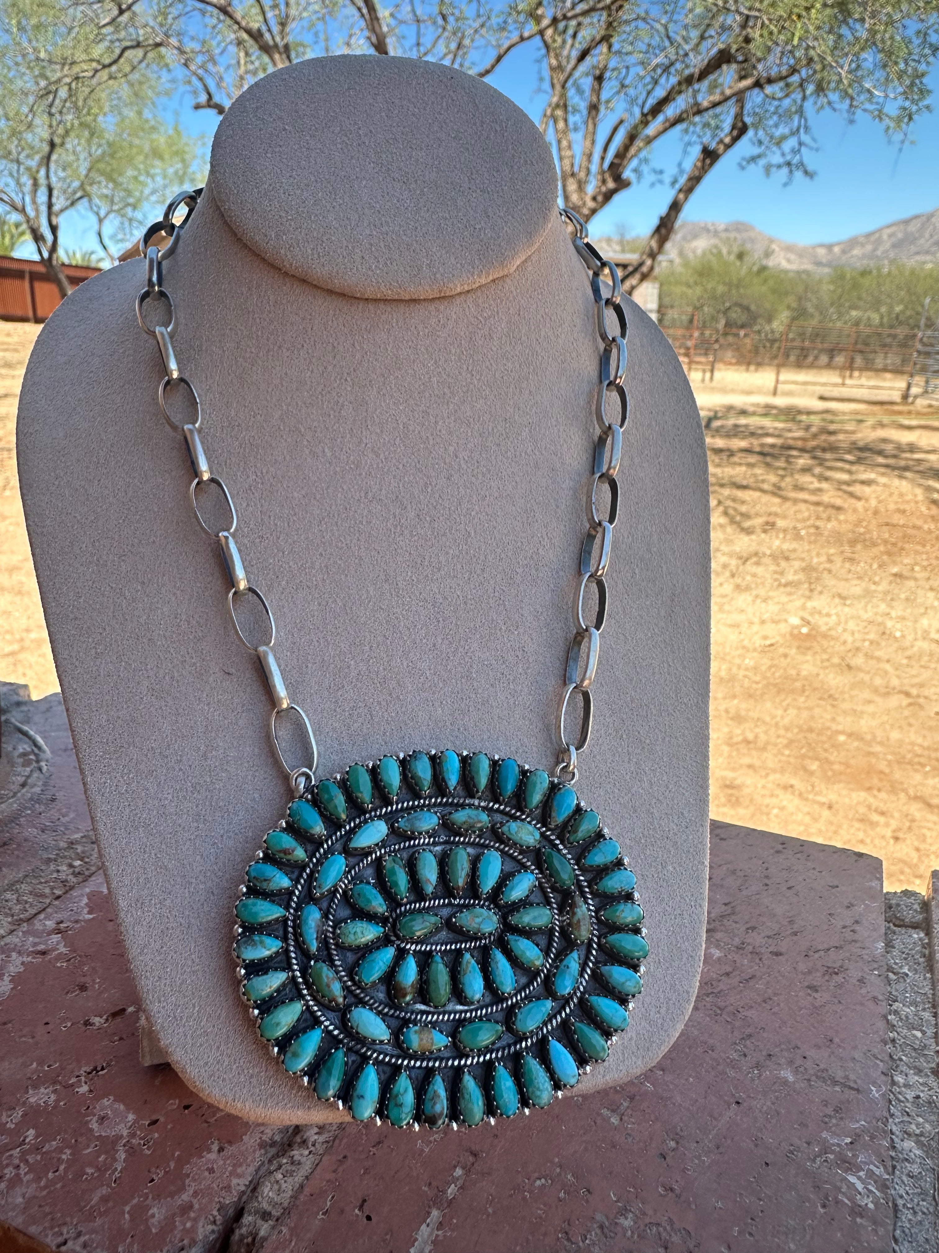 Handmade Sterling Silver & Turquoise Cluster Necklace