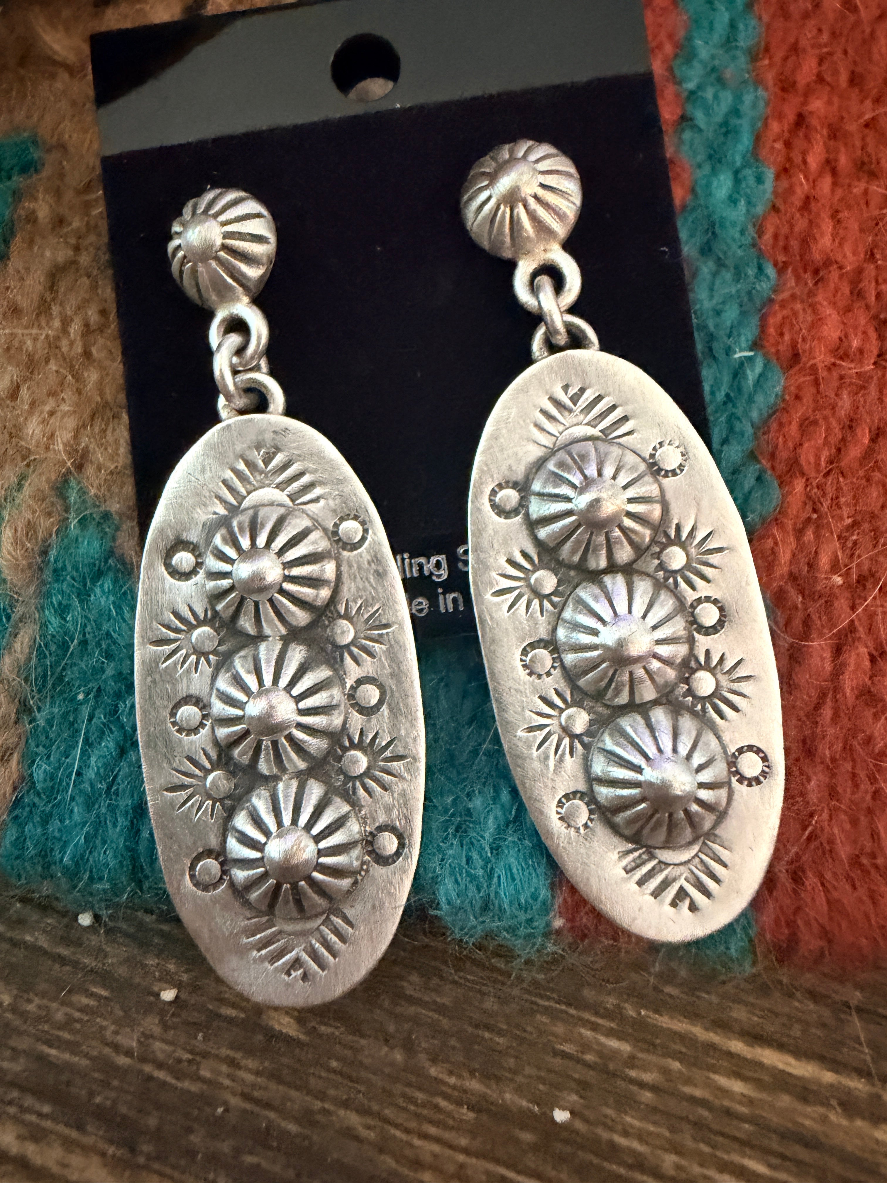 Handmade Sterling Silver Concho Dangle Earrings