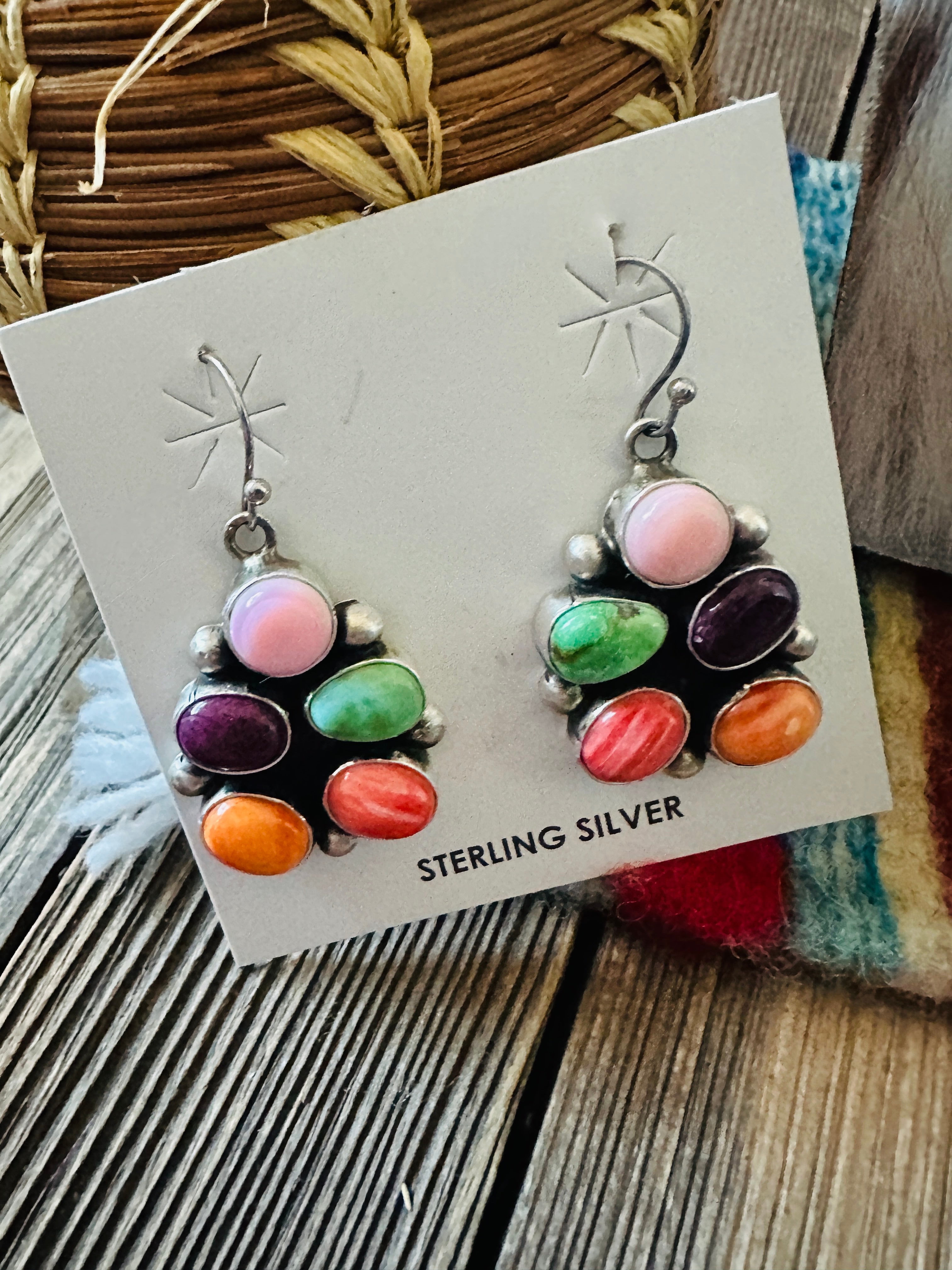 Handcrafted Multi Stone & Sterling Silver Cluster Necklace and Earring Set by Paul Livingston