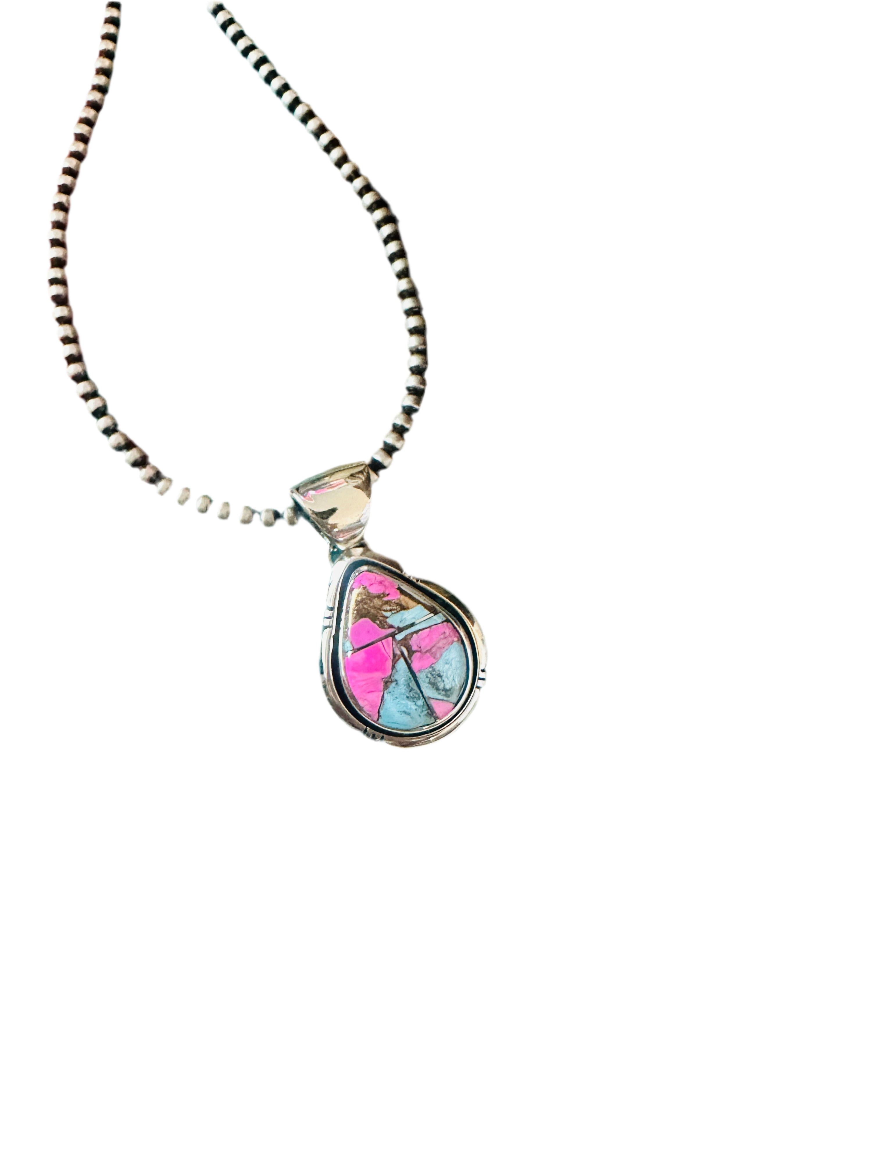 Handcrafted Cotton Candy & Sterling Silver Inlay Teardrop Pendant