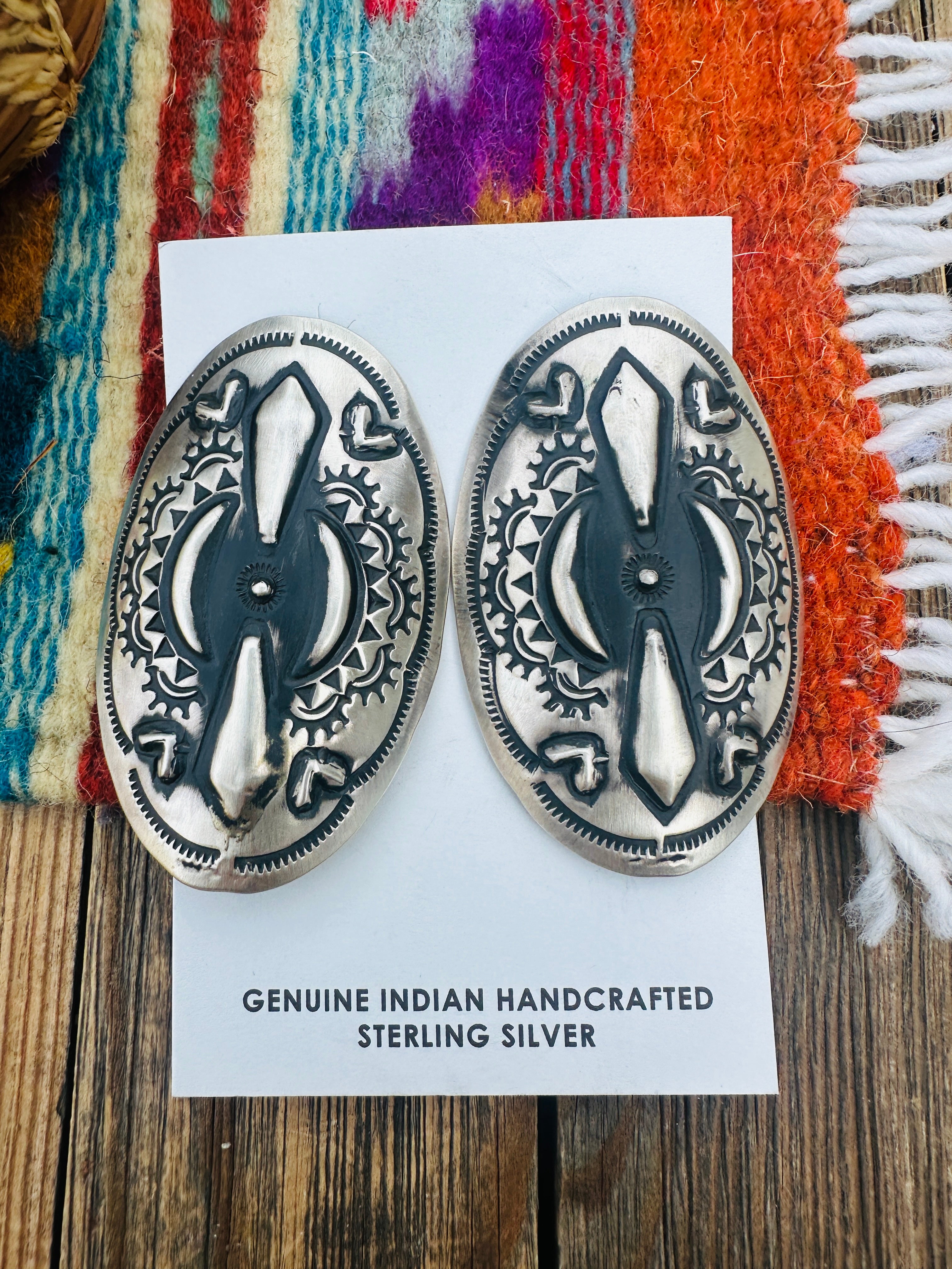 Handcrafted Sterling Silver Concho Post Earrings by Leander Tahe