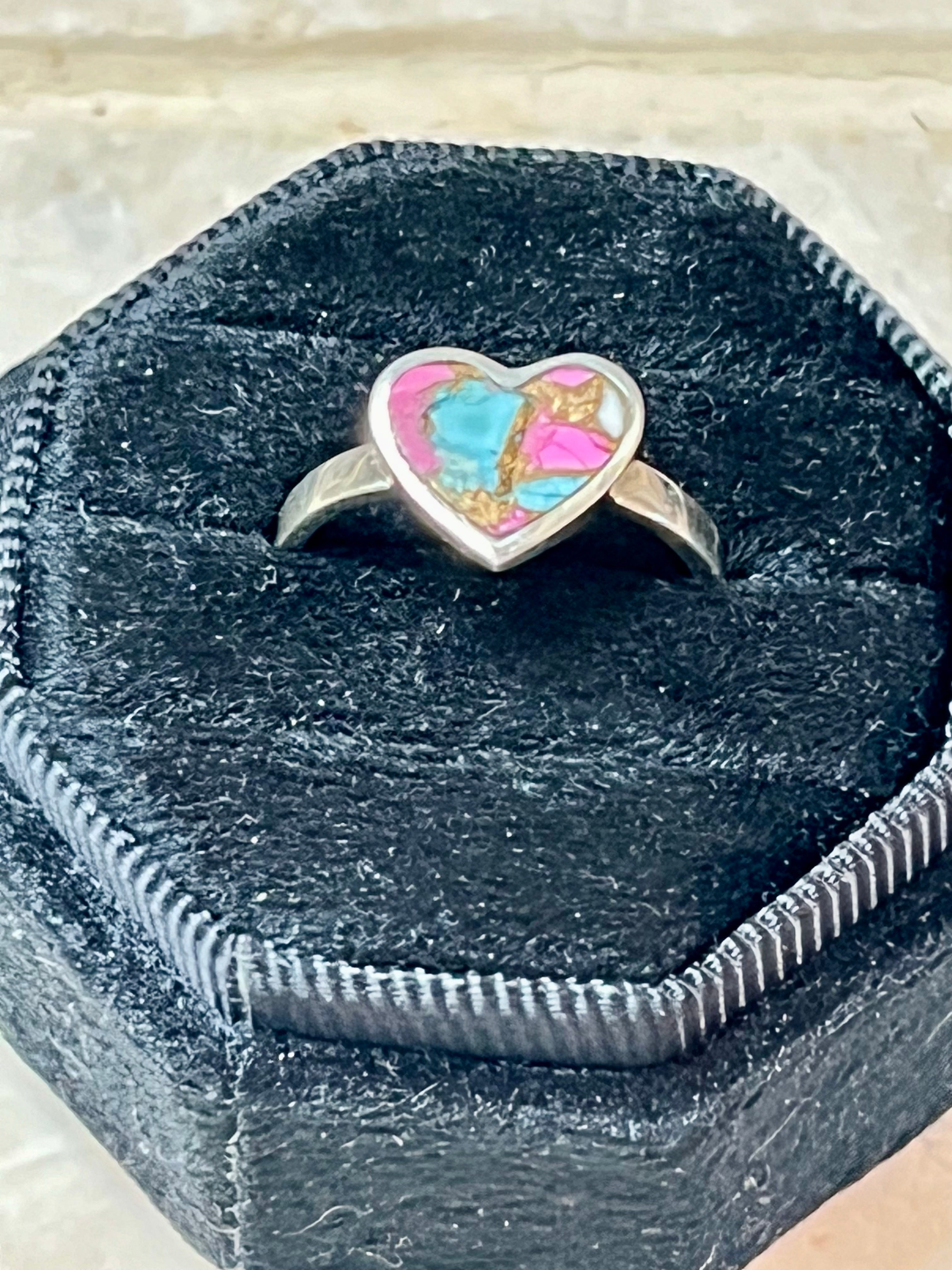 Cotton Candy Sterling Silver Heart Ring Size 8