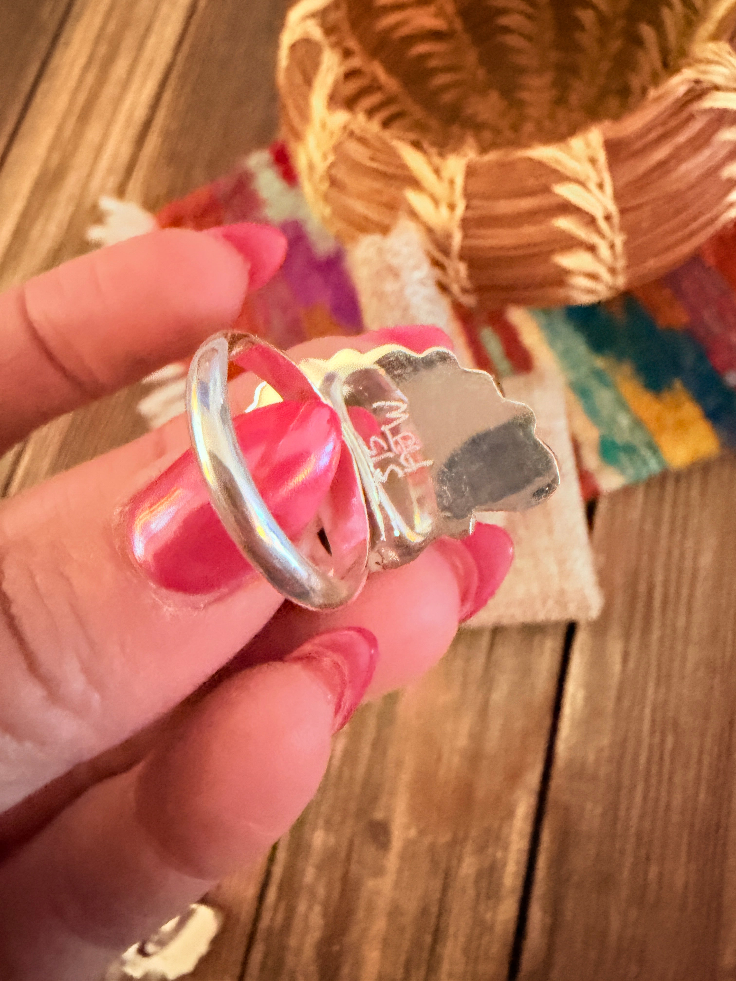 Handcrafted Turquoise & Sterling Silver Adjustable Cluster Ring