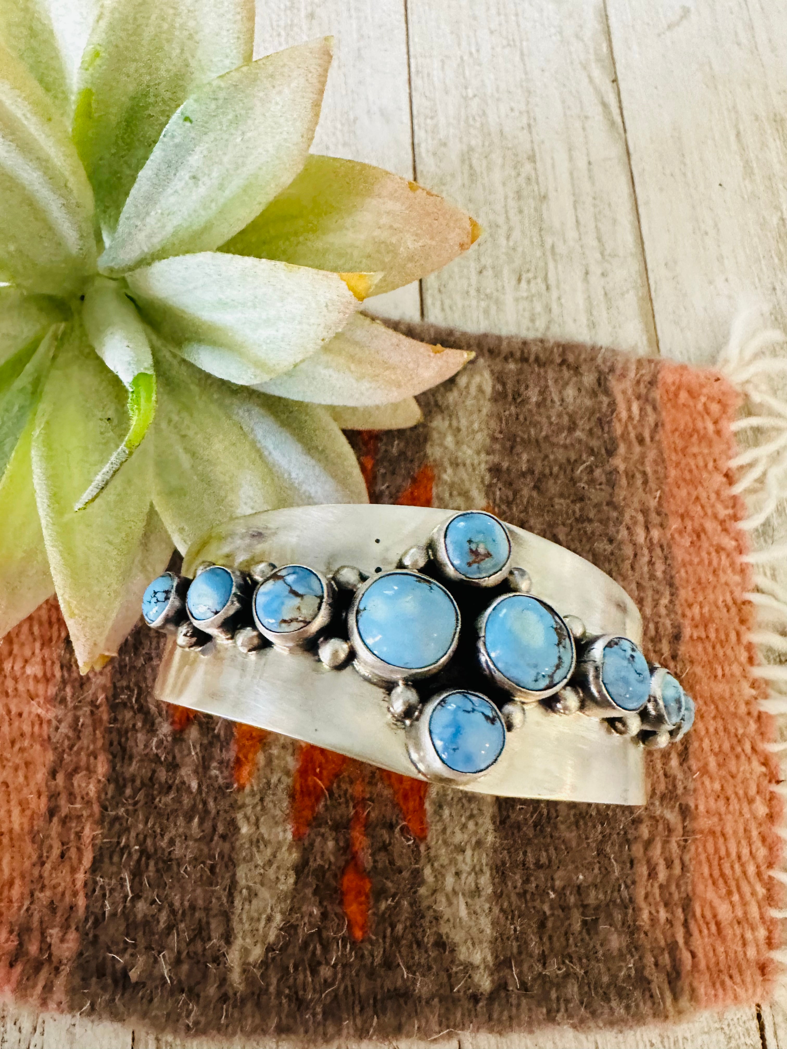 Handcrafted Golden Hills Turquoise & Sterling Silver Cuff Bracelet /