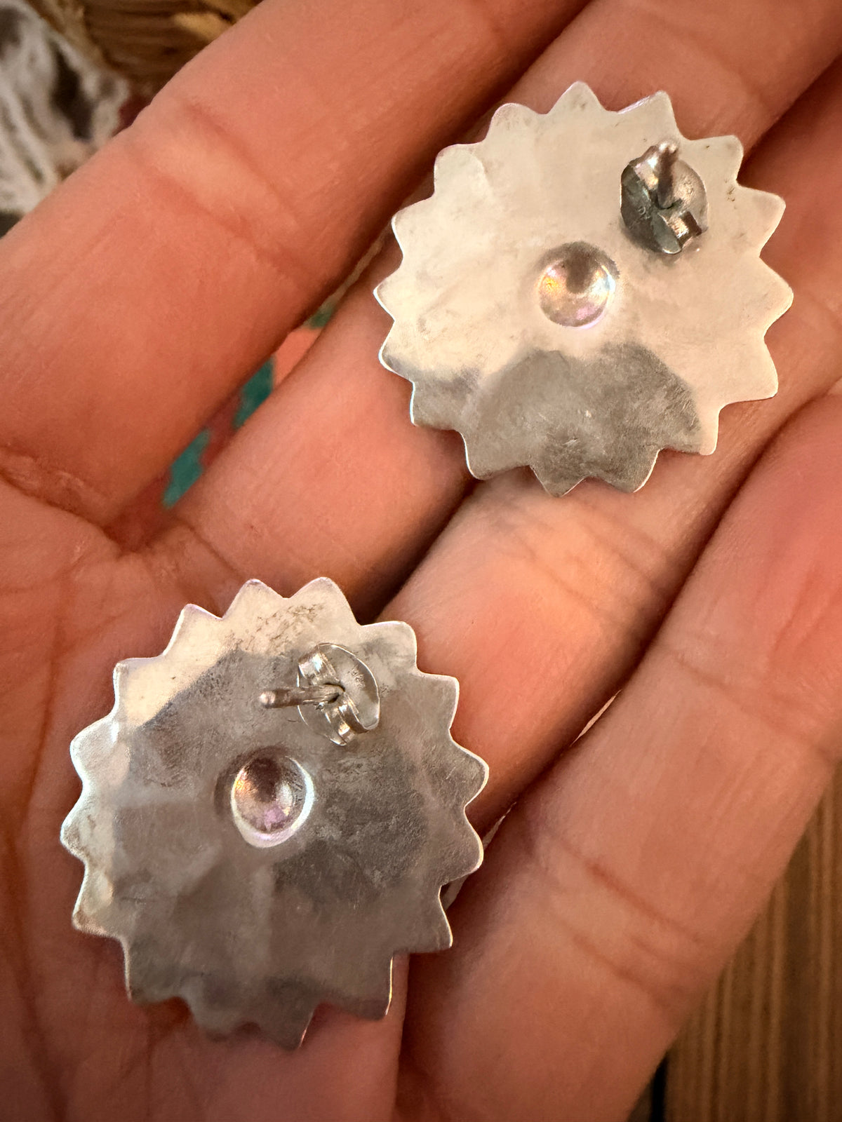 Old Pawn Handcrafted Sterling Silver Flower Post Earrings