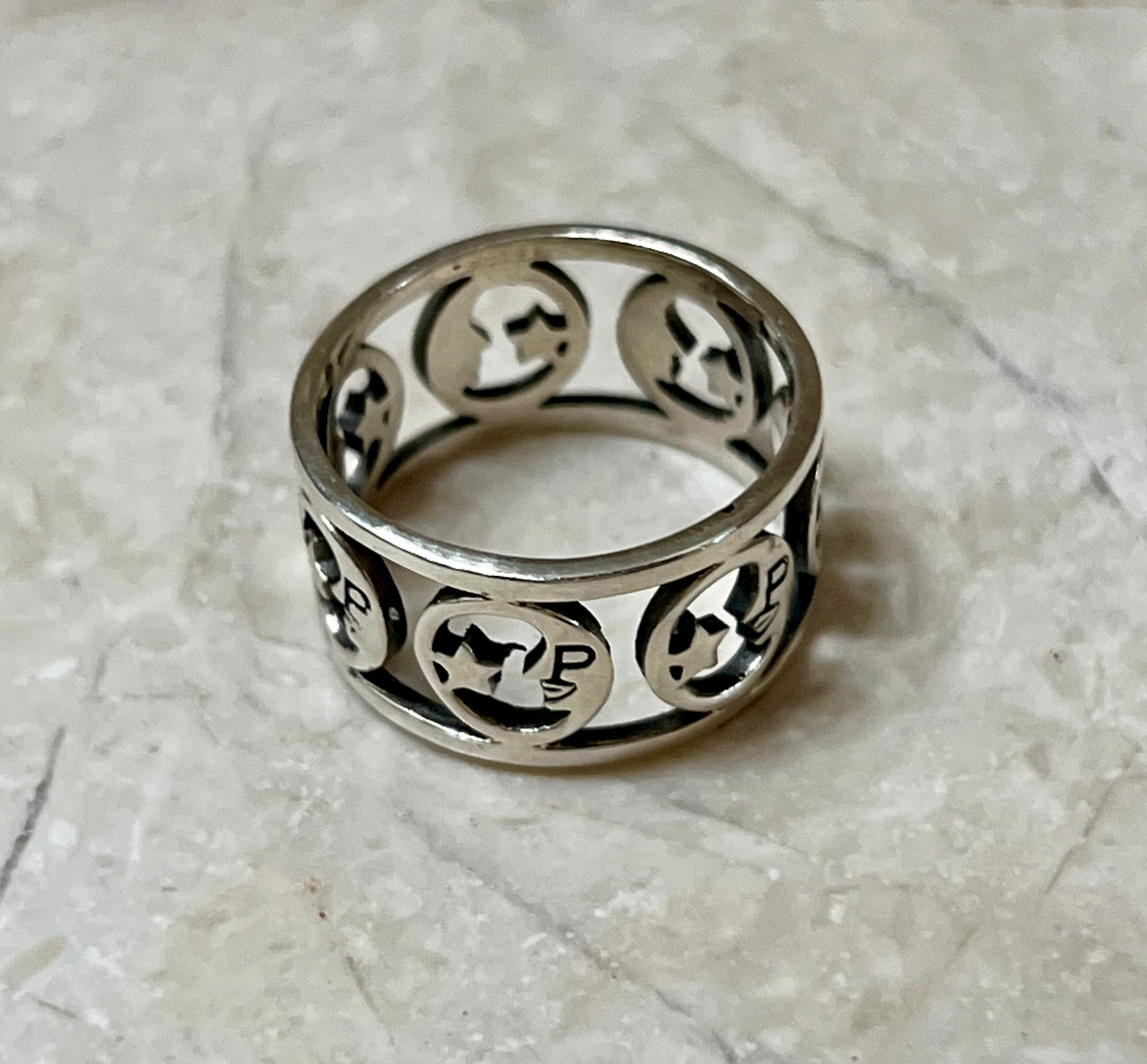 Moon & Star Sterling Silver Band Ring