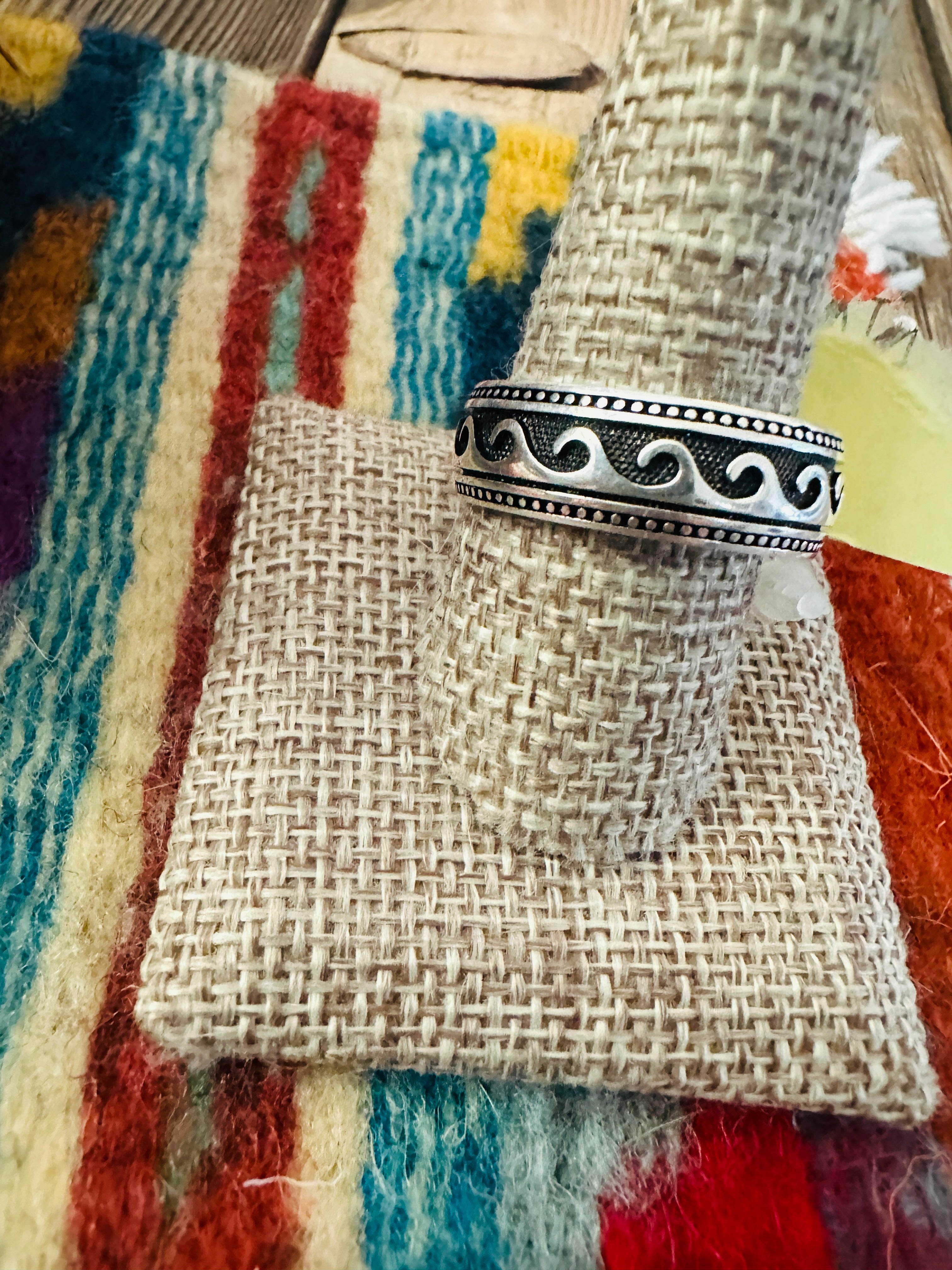 Old Pawn Handcrafted Sterling Silver Wave Band Ring Size 12.75