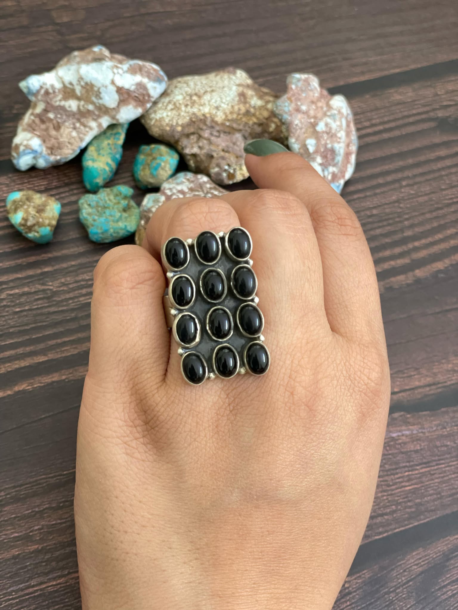 Handmade Bar sterling silver ring - PURPLE MOJAVE, WHITE BUFFALO, TURQUOISE, BLACK ONYX