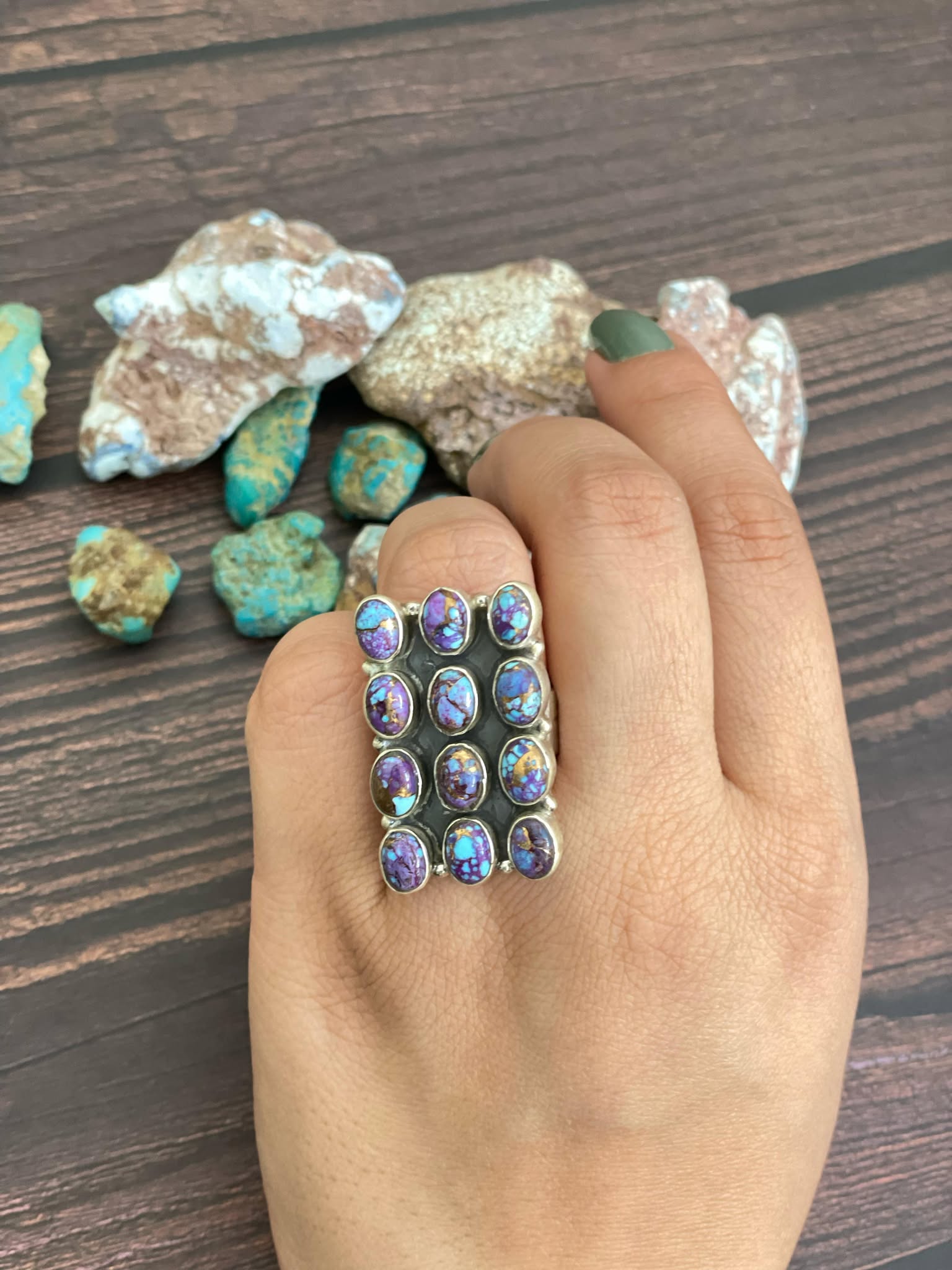 Handmade Bar sterling silver ring - PURPLE MOJAVE, WHITE BUFFALO, TURQUOISE, BLACK ONYX