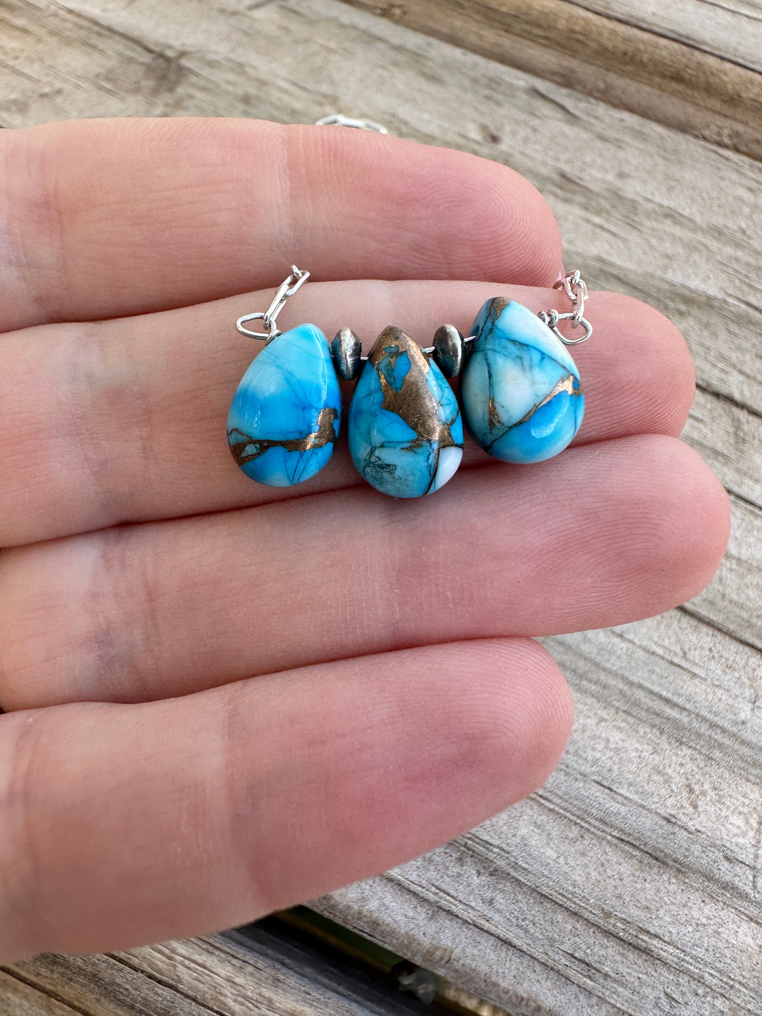 Tiny Dancer Handmade Sterling Silver & Golden Blue Mojave 3 Stone Necklace