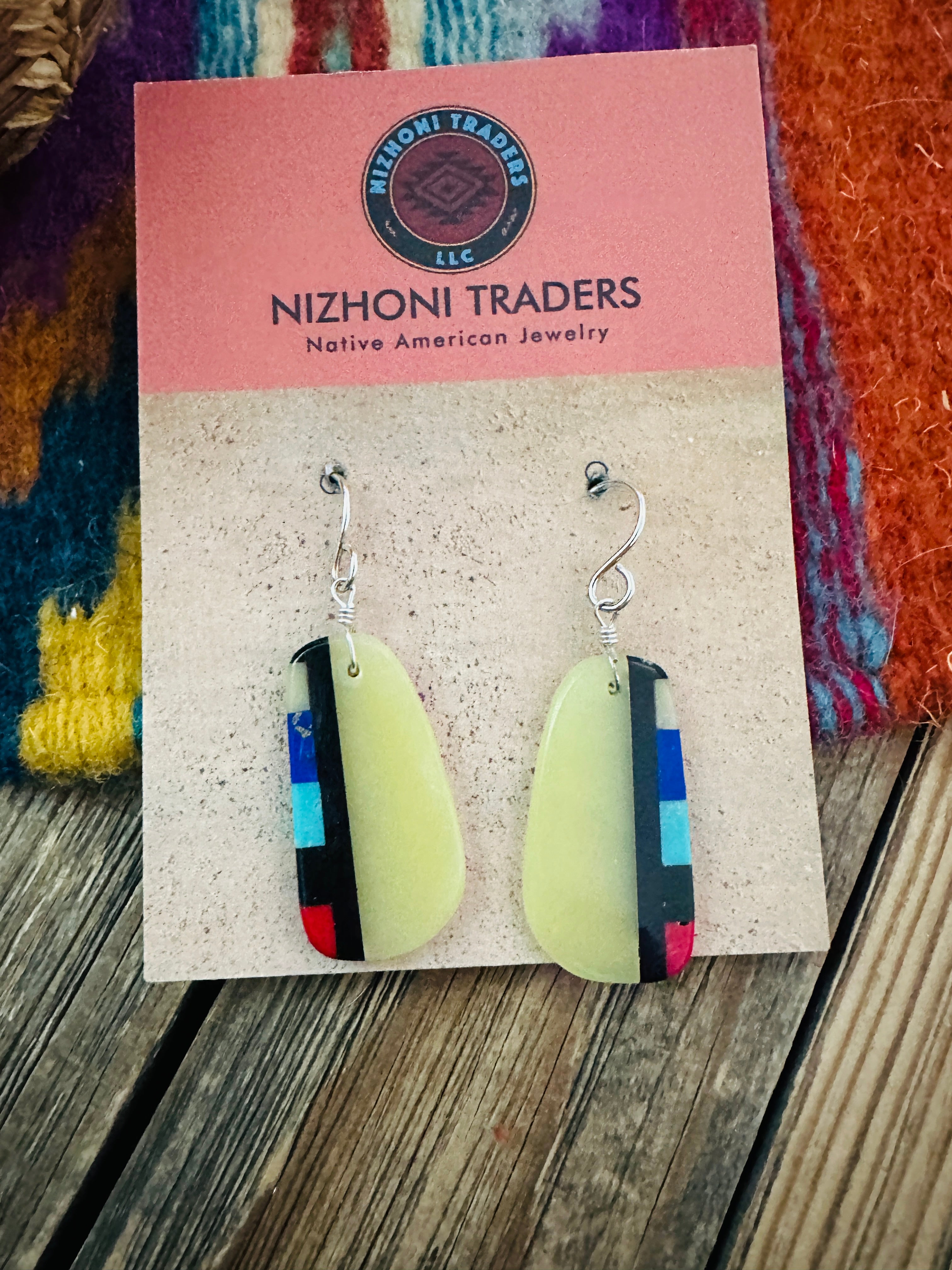 Handcrafted Multi Stone Inlay Slab Dangle Earrings