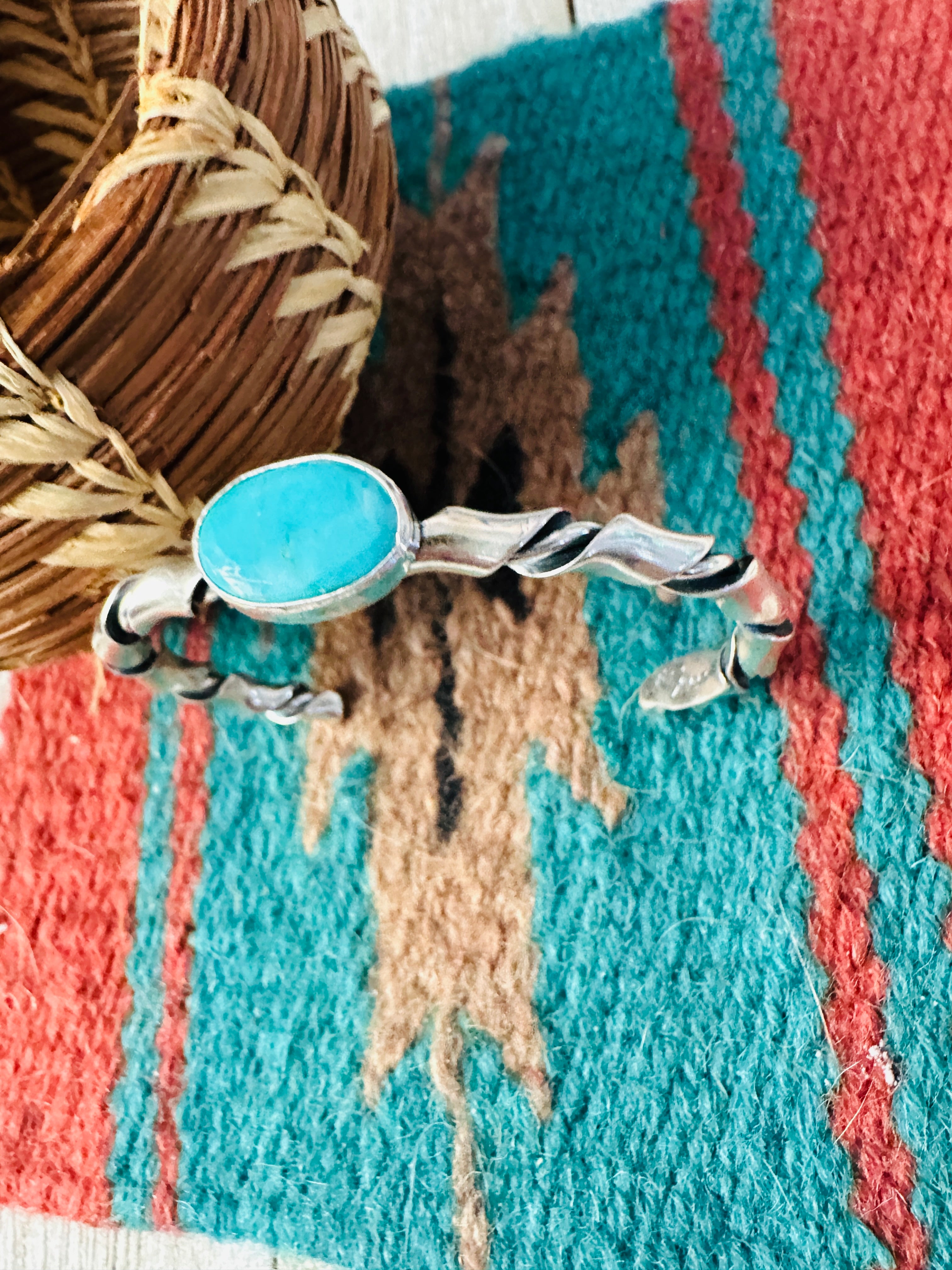 Handcrafted Twisted Sterling Silver & Turquoise Cuff Bracelet