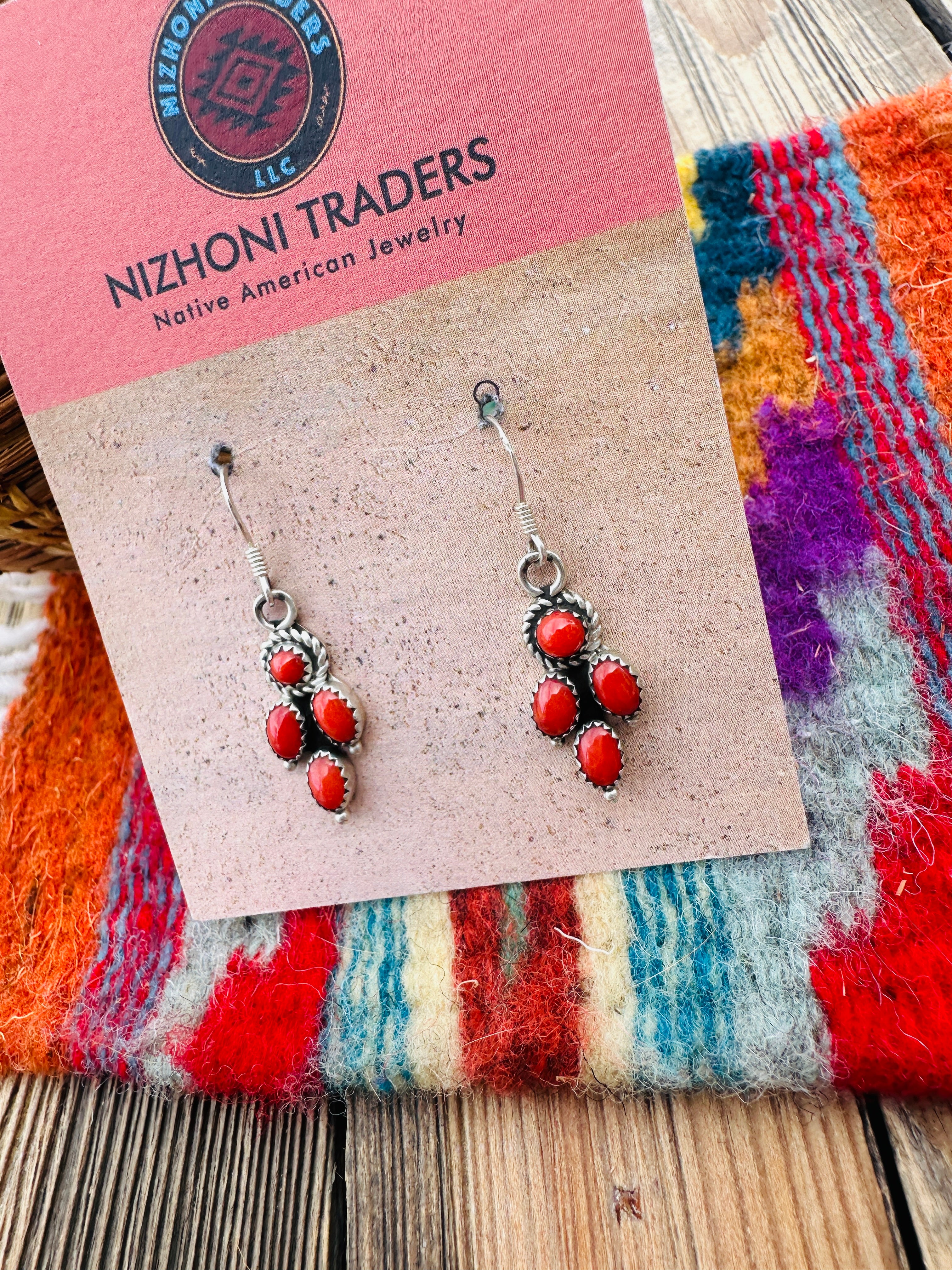 Handcrafted Coral & Sterling Silver Dangle Earrings
