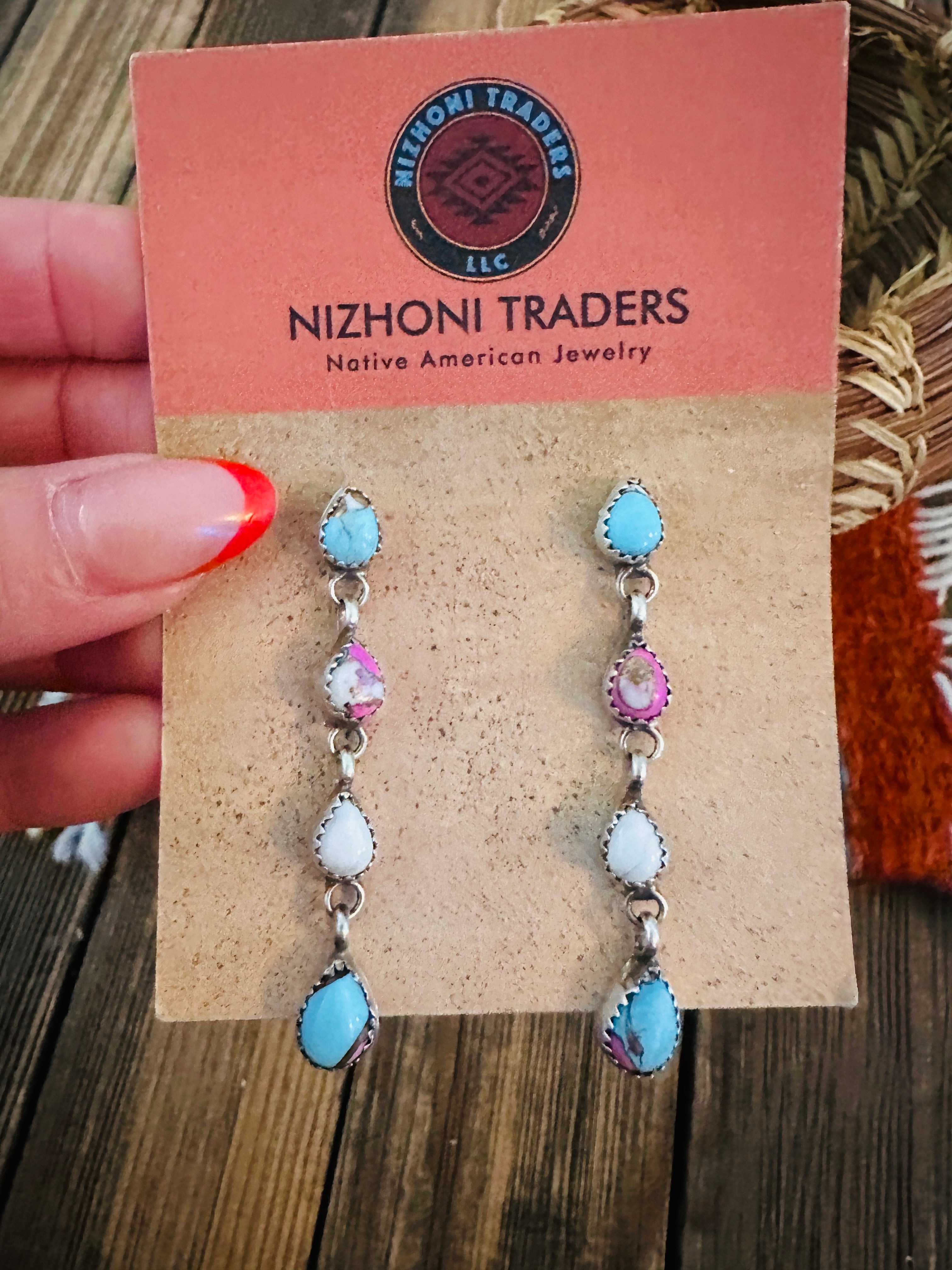 Handcrafted Multi Stone & Sterling Silver Dangle Earrings