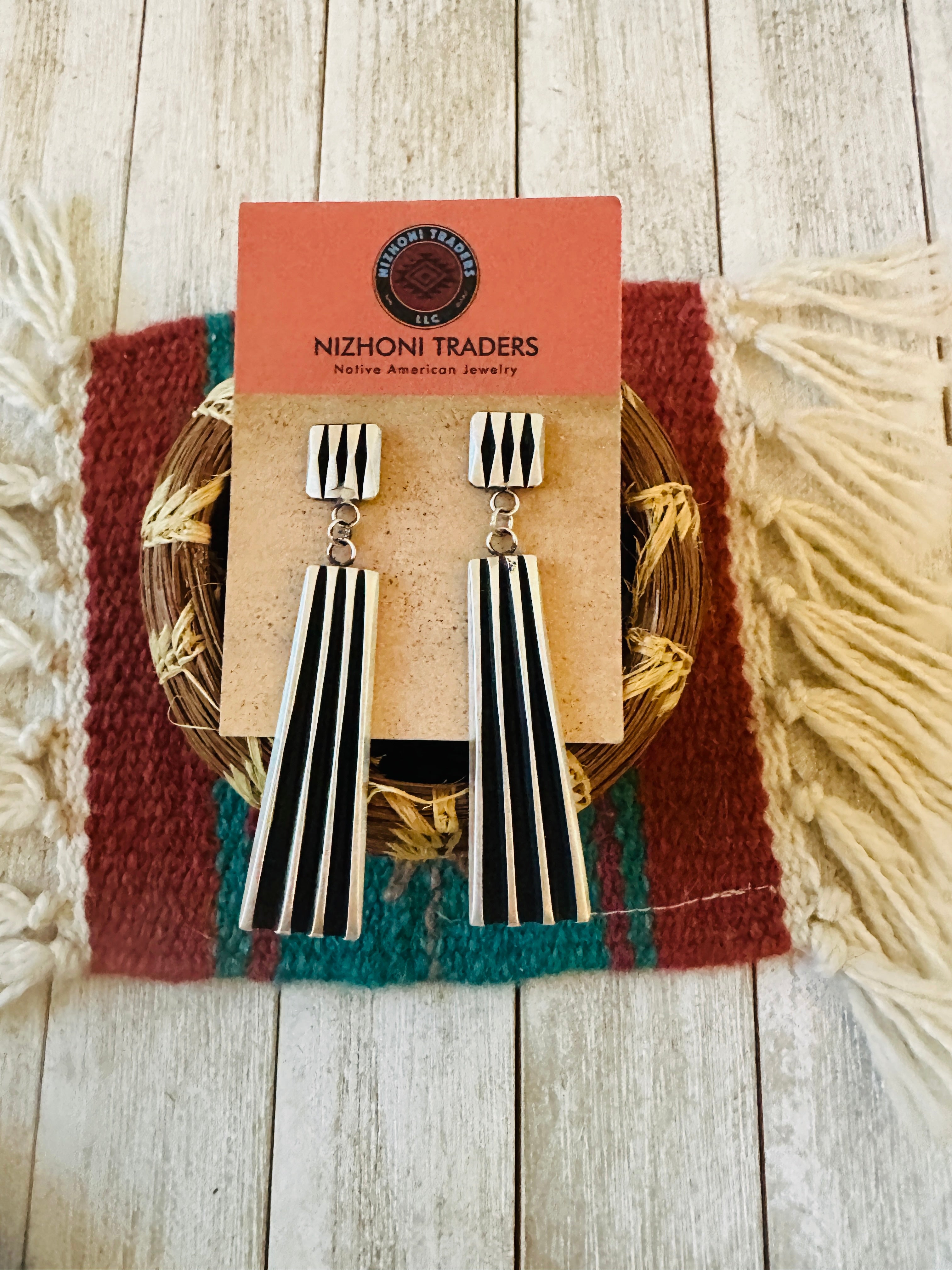 Handcrafted & Hand Stamped Leander Tahe Sterling Silver Dangle Earrings