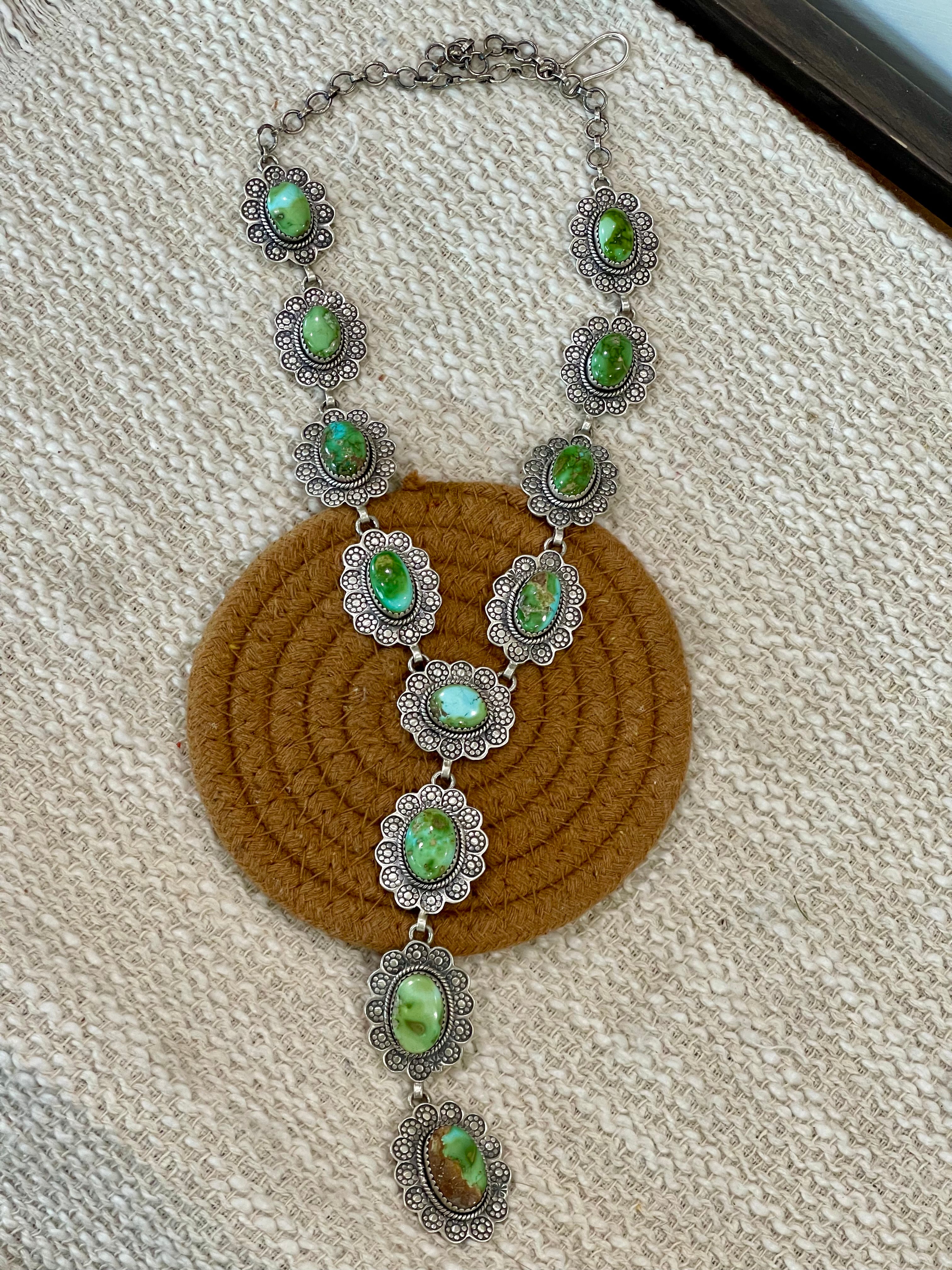 Handmade Sterling Silver Sonoran Mountain Turquoise Necklace with Signed Nizhoni