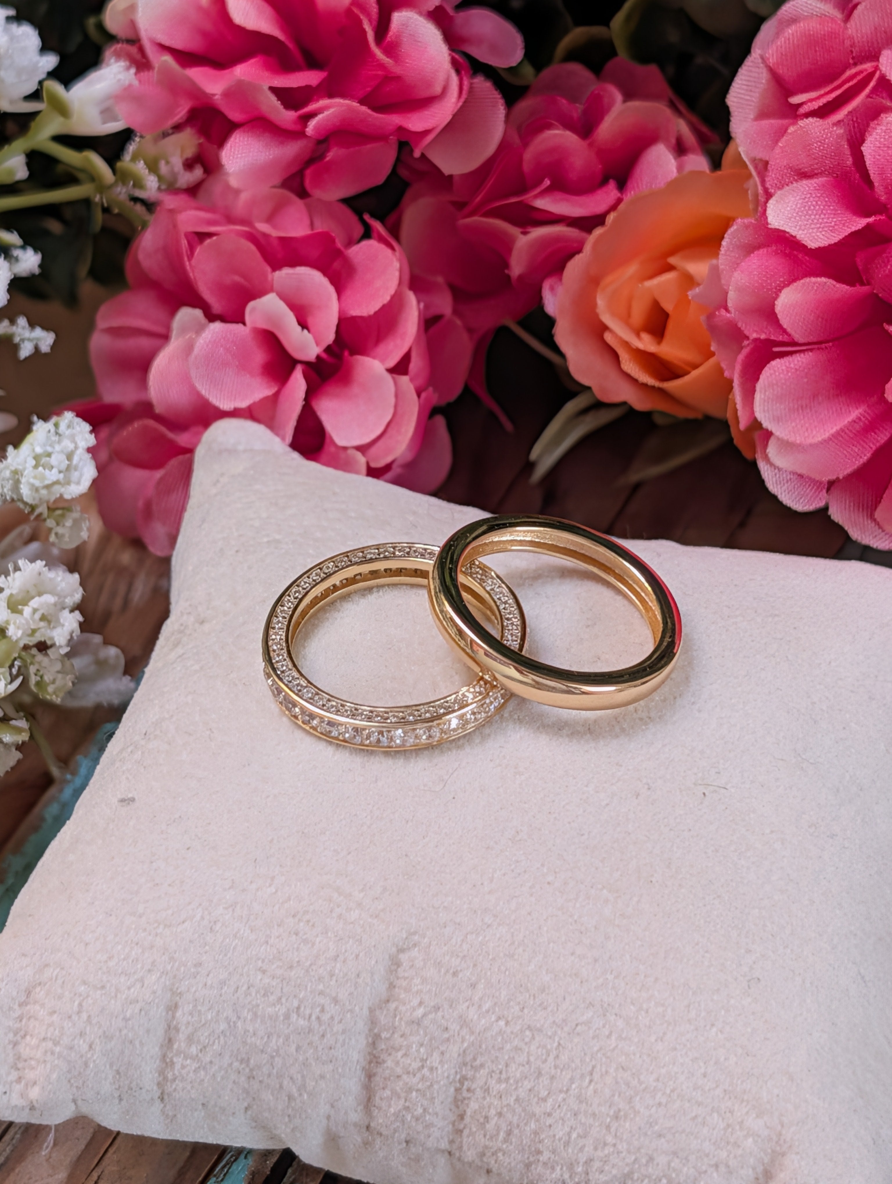 Sterling Silver Gold CZ Stacking 2 Ring Set