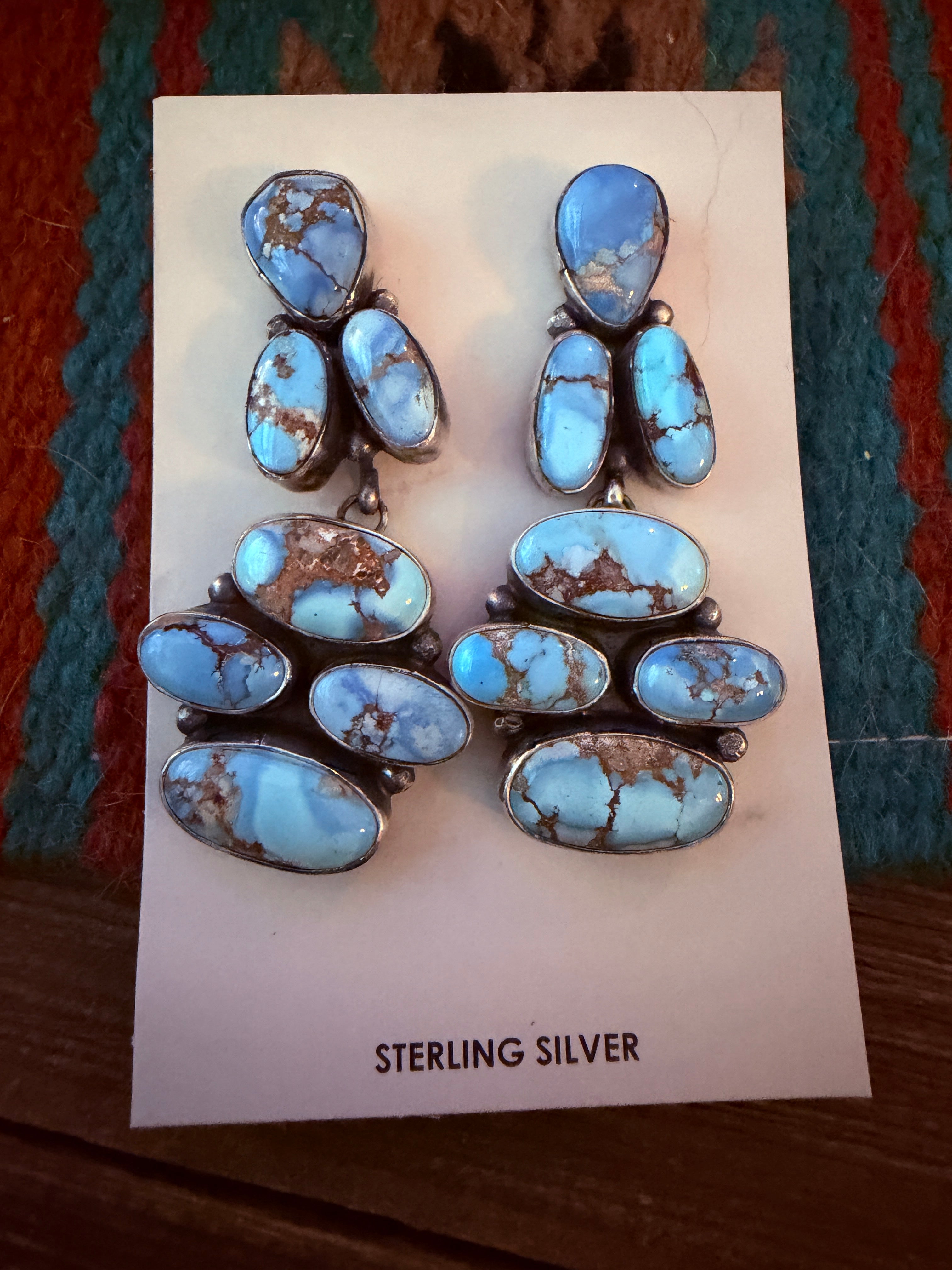 Handcrafted Golden Hills Turquoise & Sterling Silver Cluster Dangle Earrings by Jameson Garcia