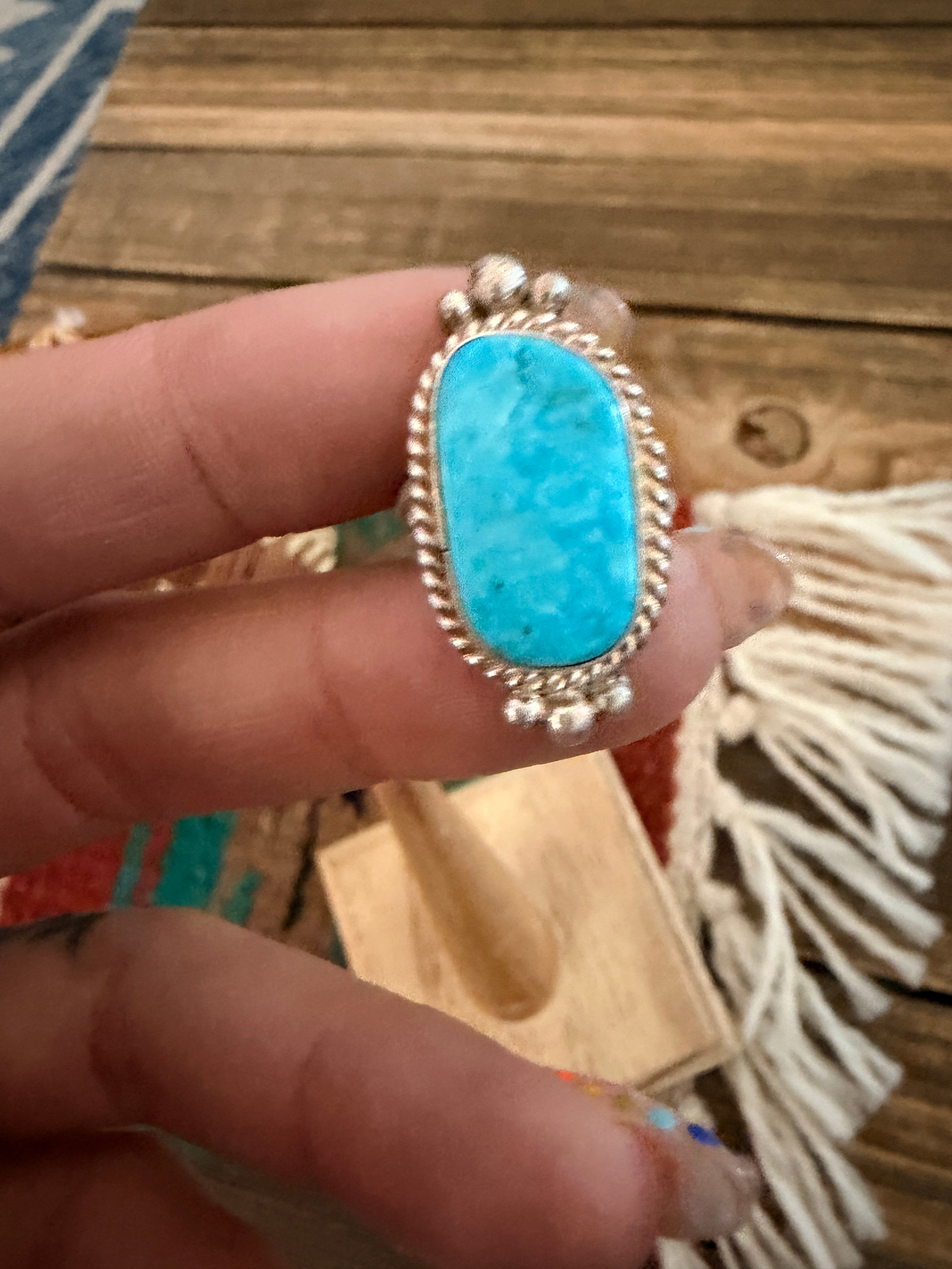 Handcrafted Turquoise & Sterling Silver Ring Size 4.75