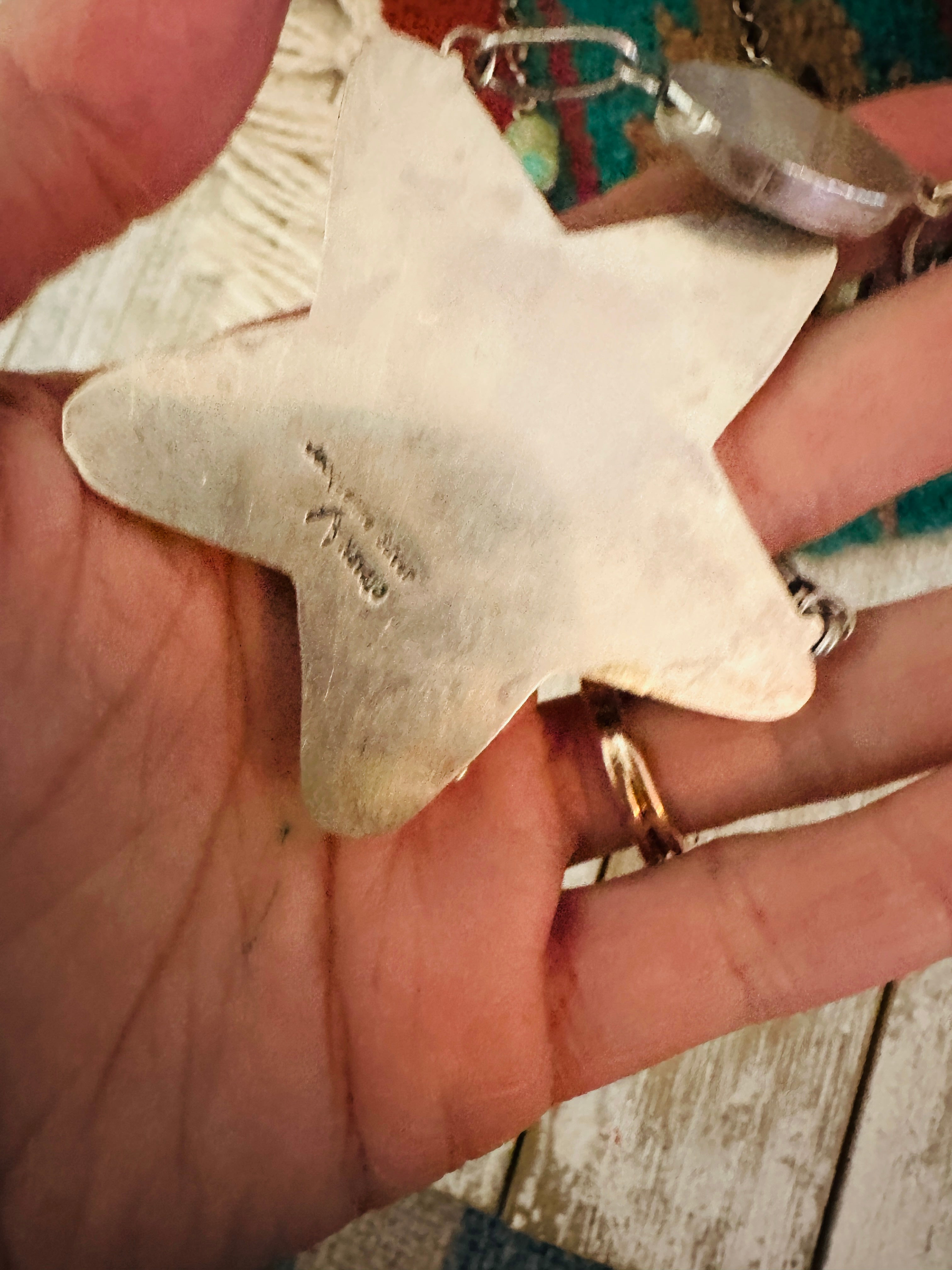 Navajo Sterling Silver & Royston Turquoise Star Necklace by Jacqueline Silver