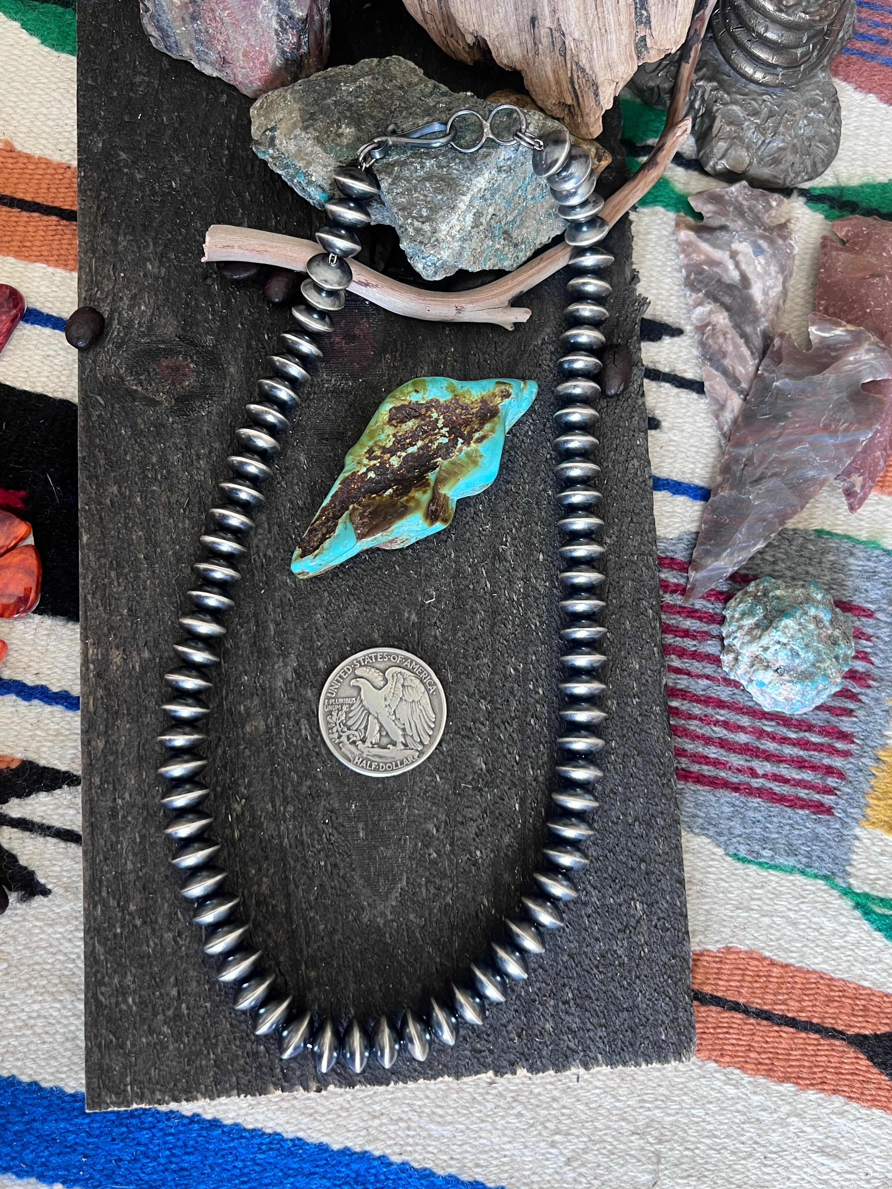 Handcrafted 11mm Sterling Silver Saucer Pearl Bead Necklace by Michelle Jameson, 20-1/2 inches