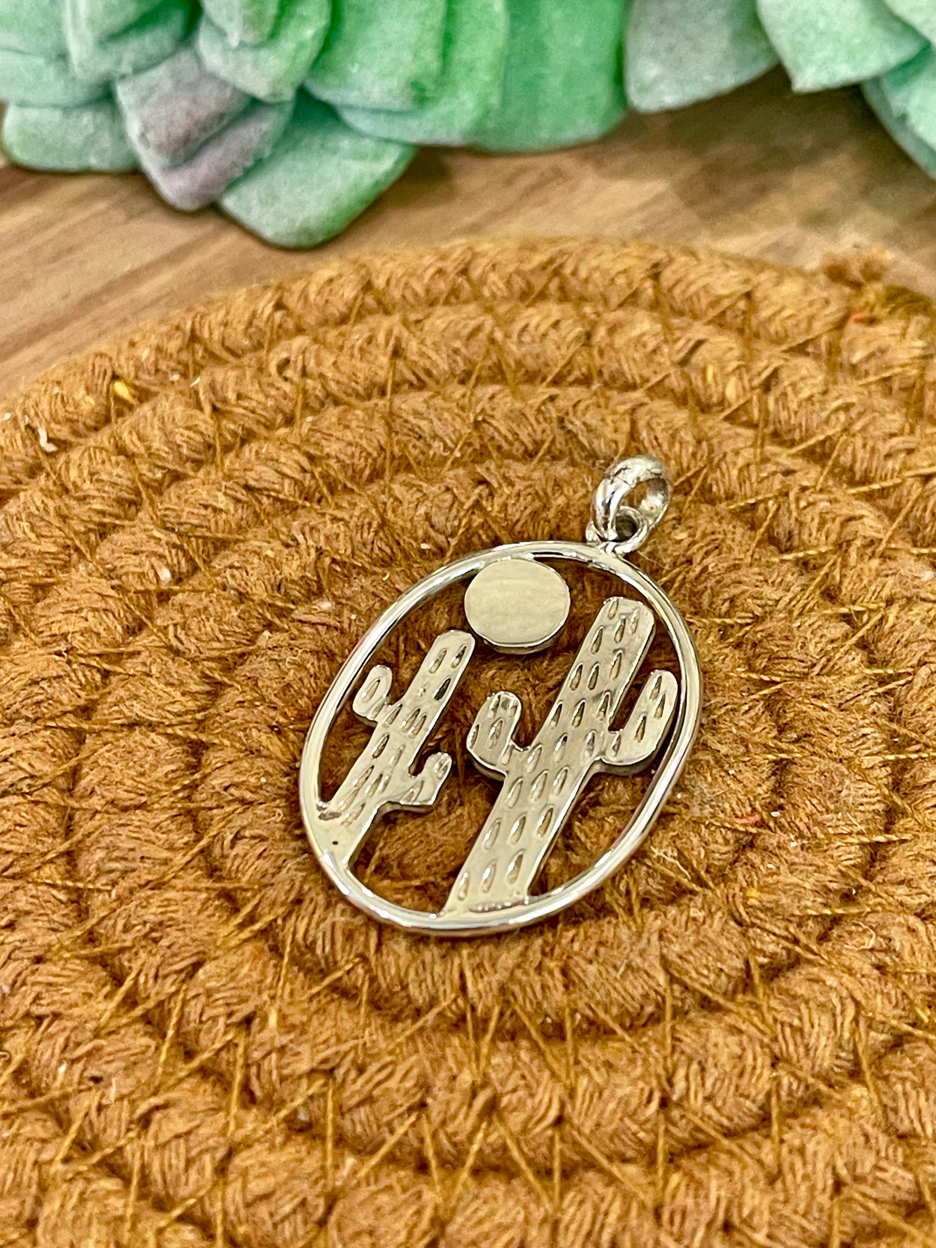 Handmade In Mexico ,Sterling Silver Cactus Pendant