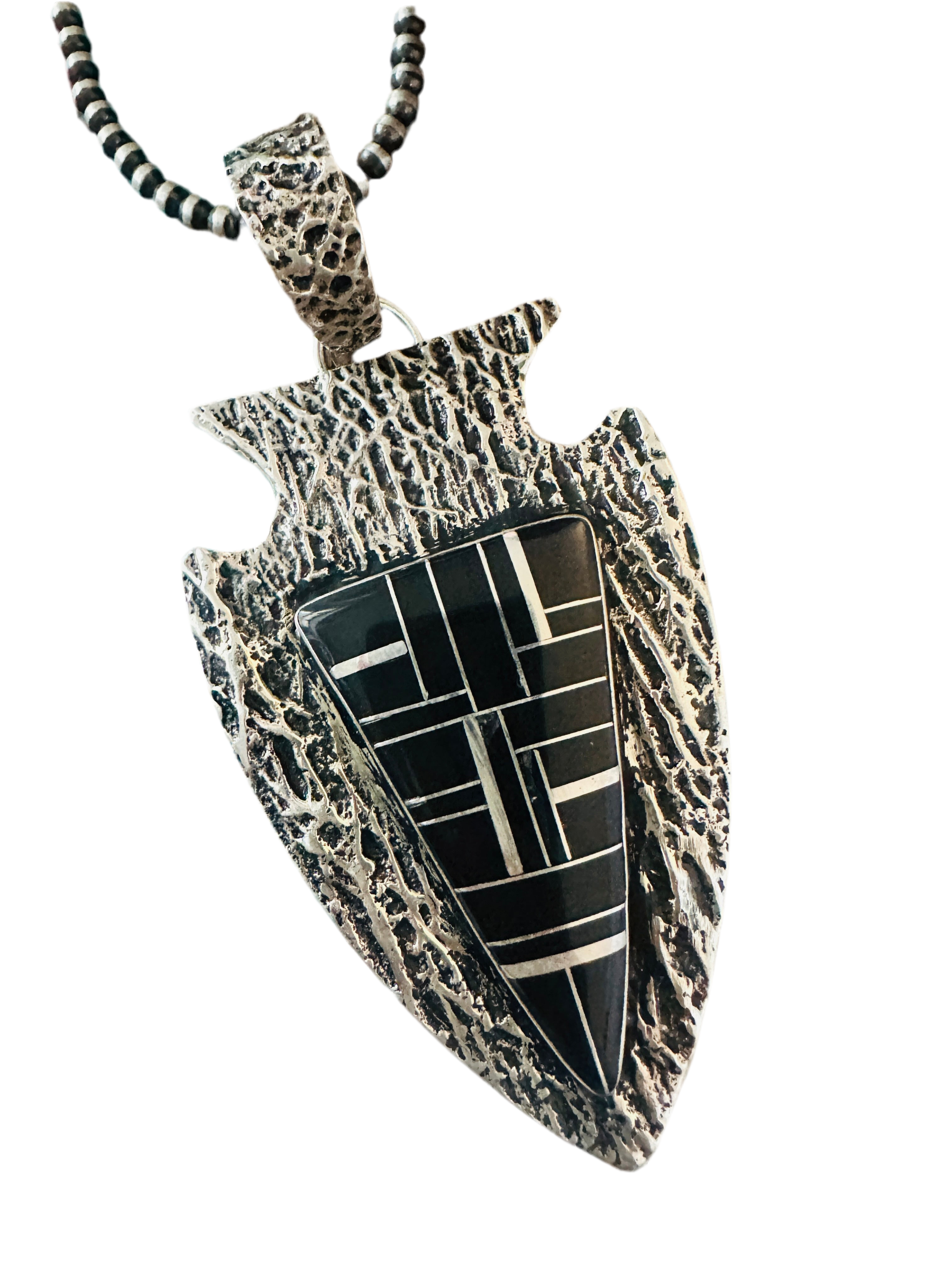 Handcrafted Onyx & Sterling Silver Arrowhead Inlay Pendant