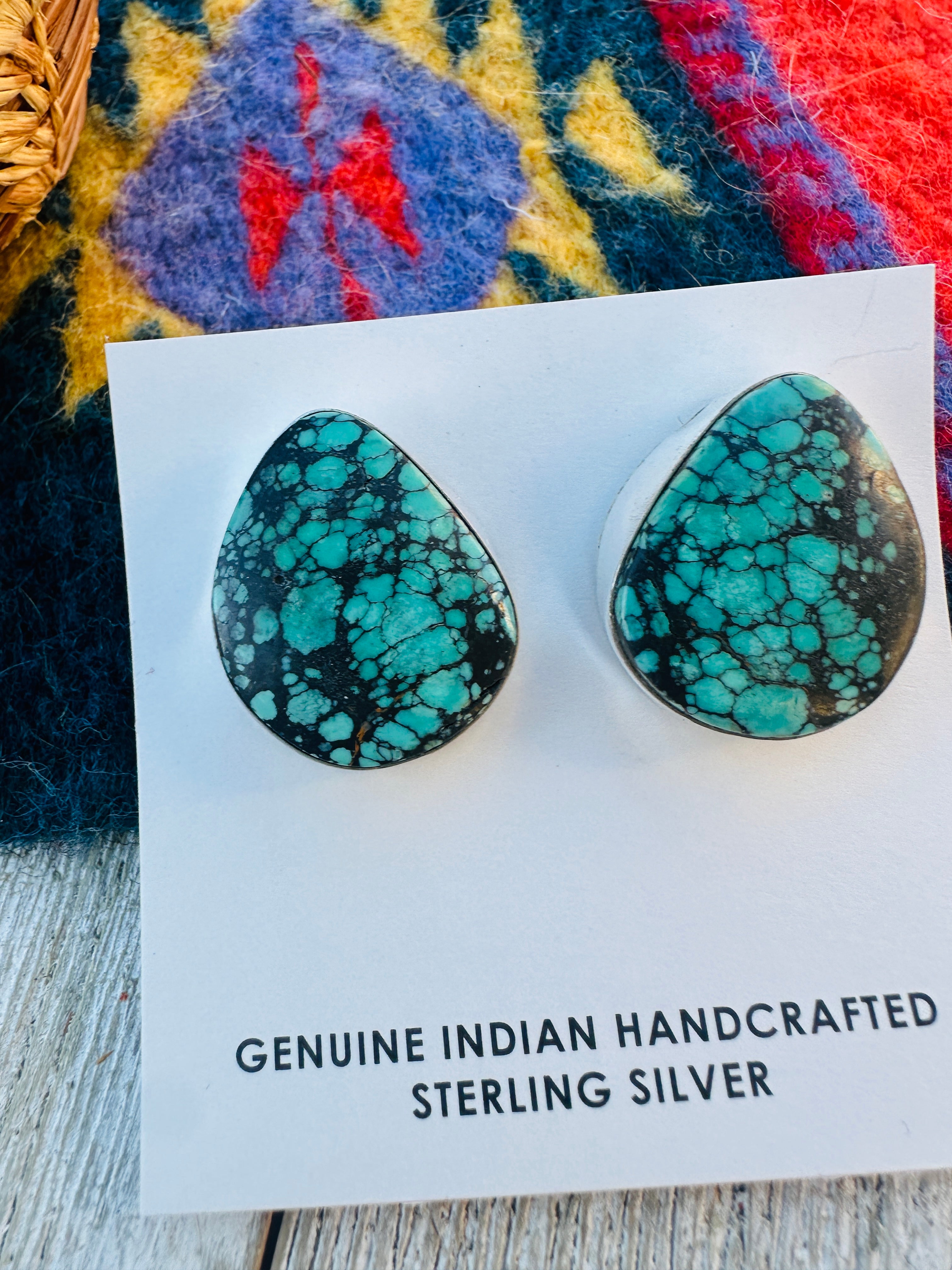 Handcrafted Kingman Web Turquoise & Sterling Silver Post Earrings