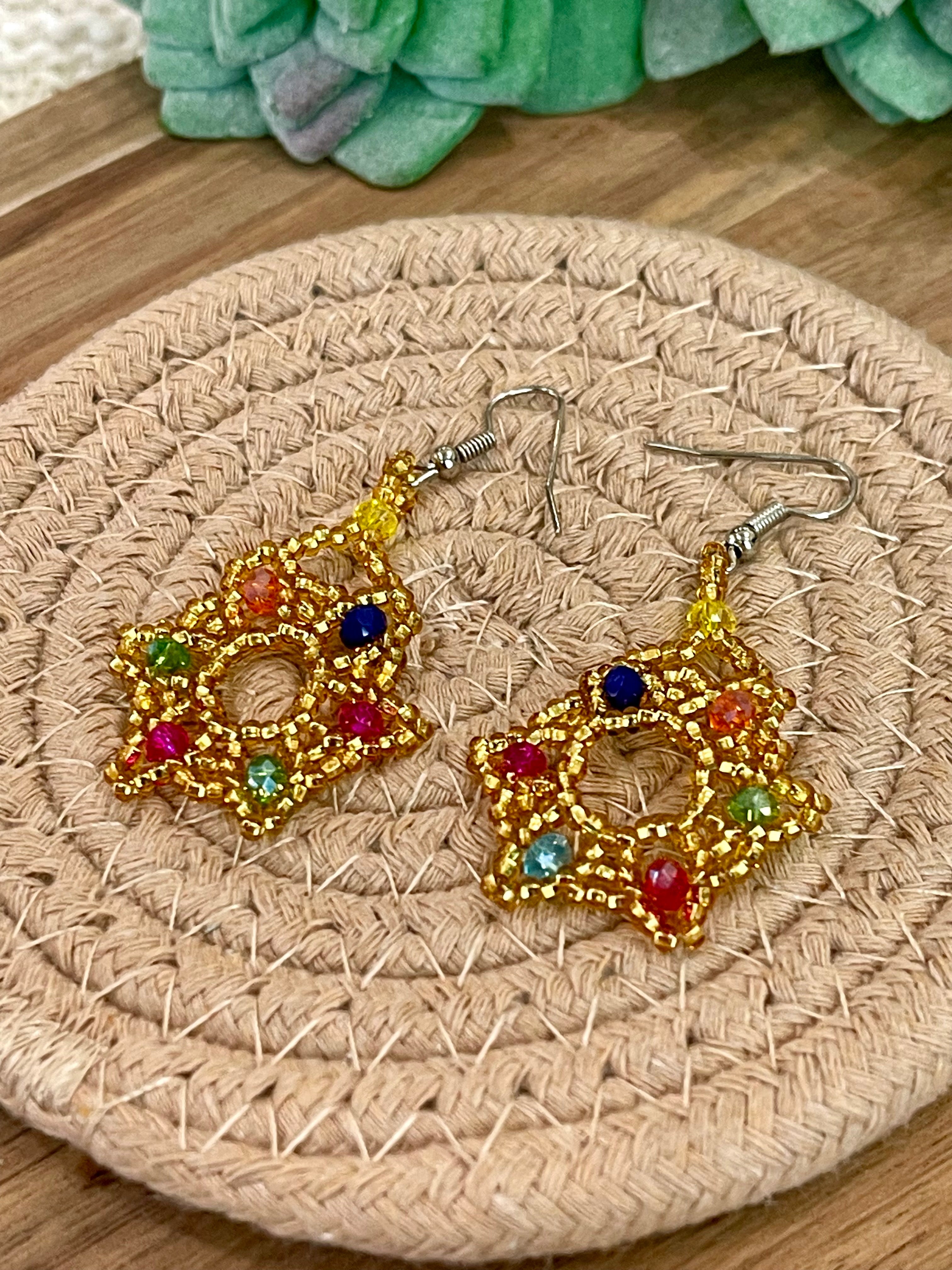 Handmade In Mexico Sterling Silver , Multi Color Dangle Beaded Earrings