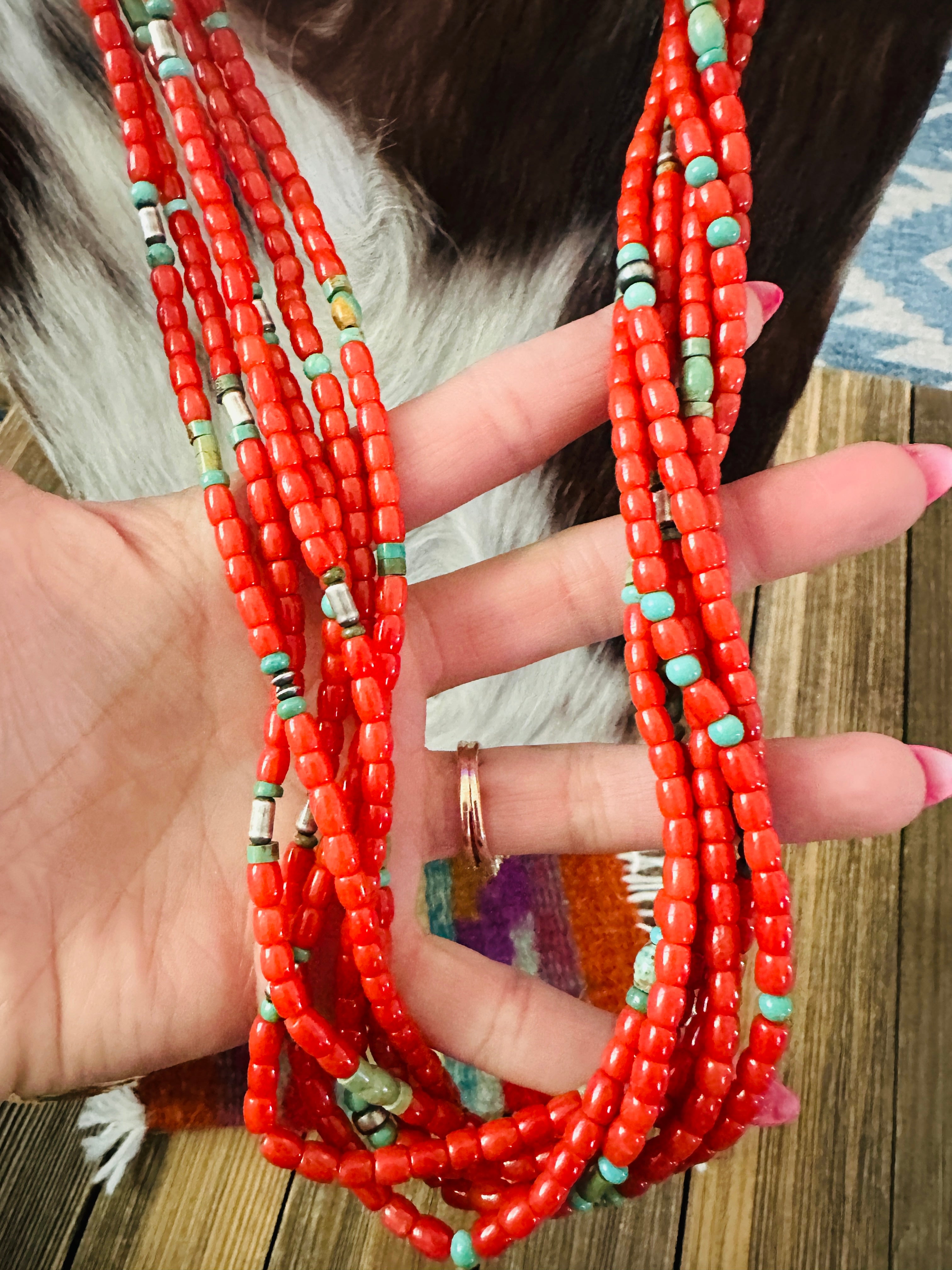 Handcrafted Coral & Sterling Silver 6-Strand Beaded Necklace