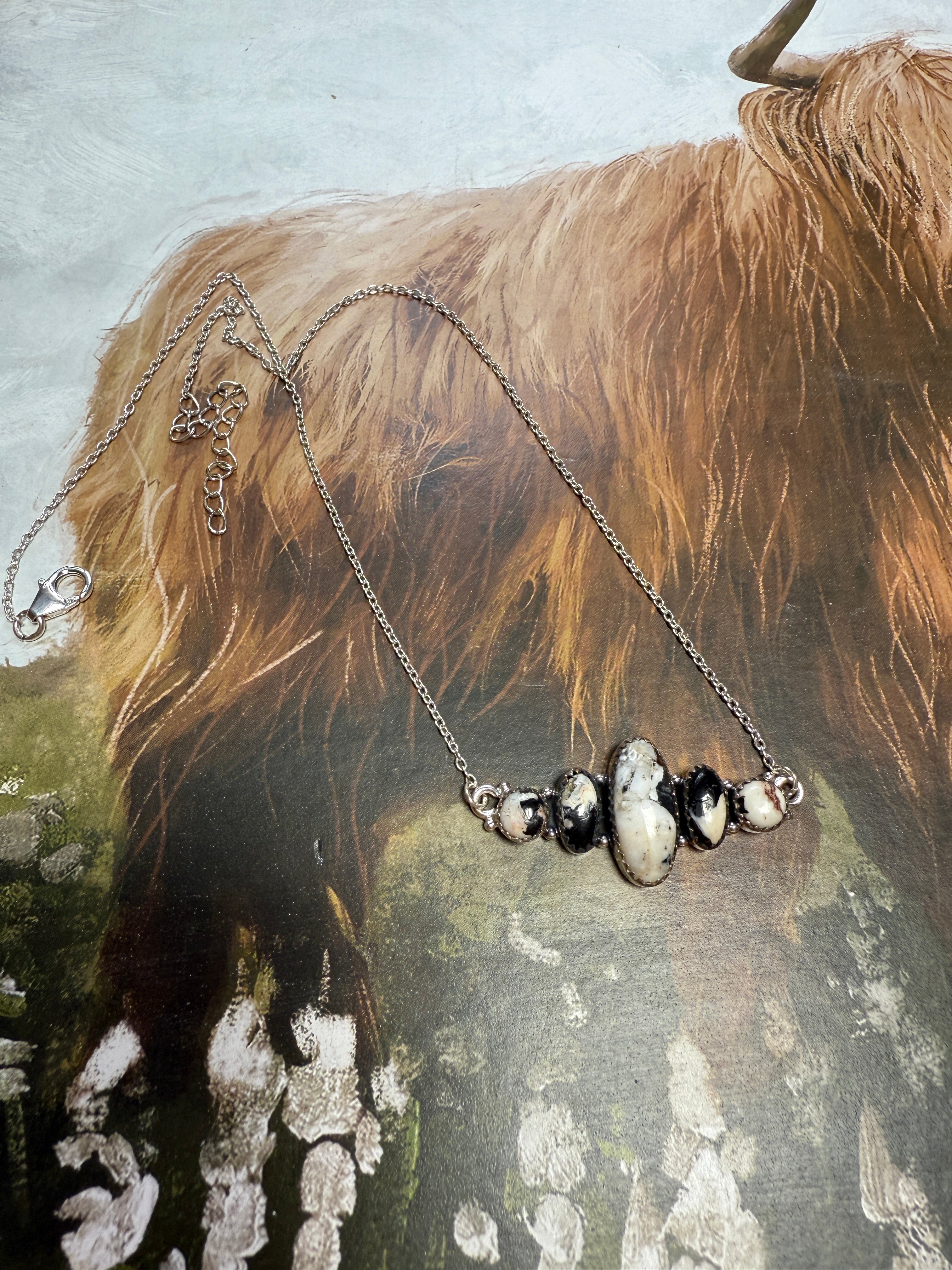 Handmade Sterling Silver White Buffalo Bar Necklace