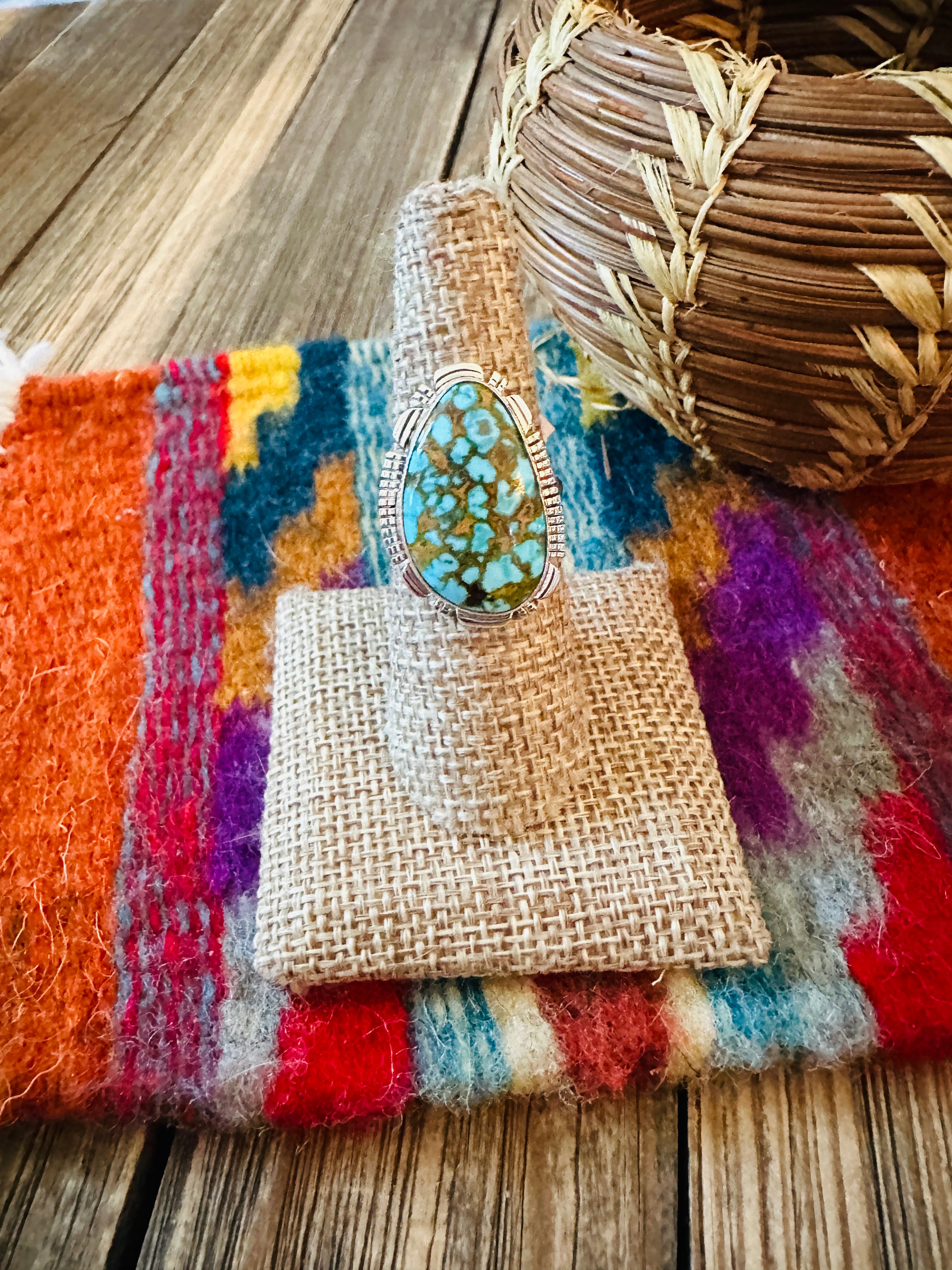 Handcrafted Sonoran Mountain Turquoise & Sterling Silver Ring size 8