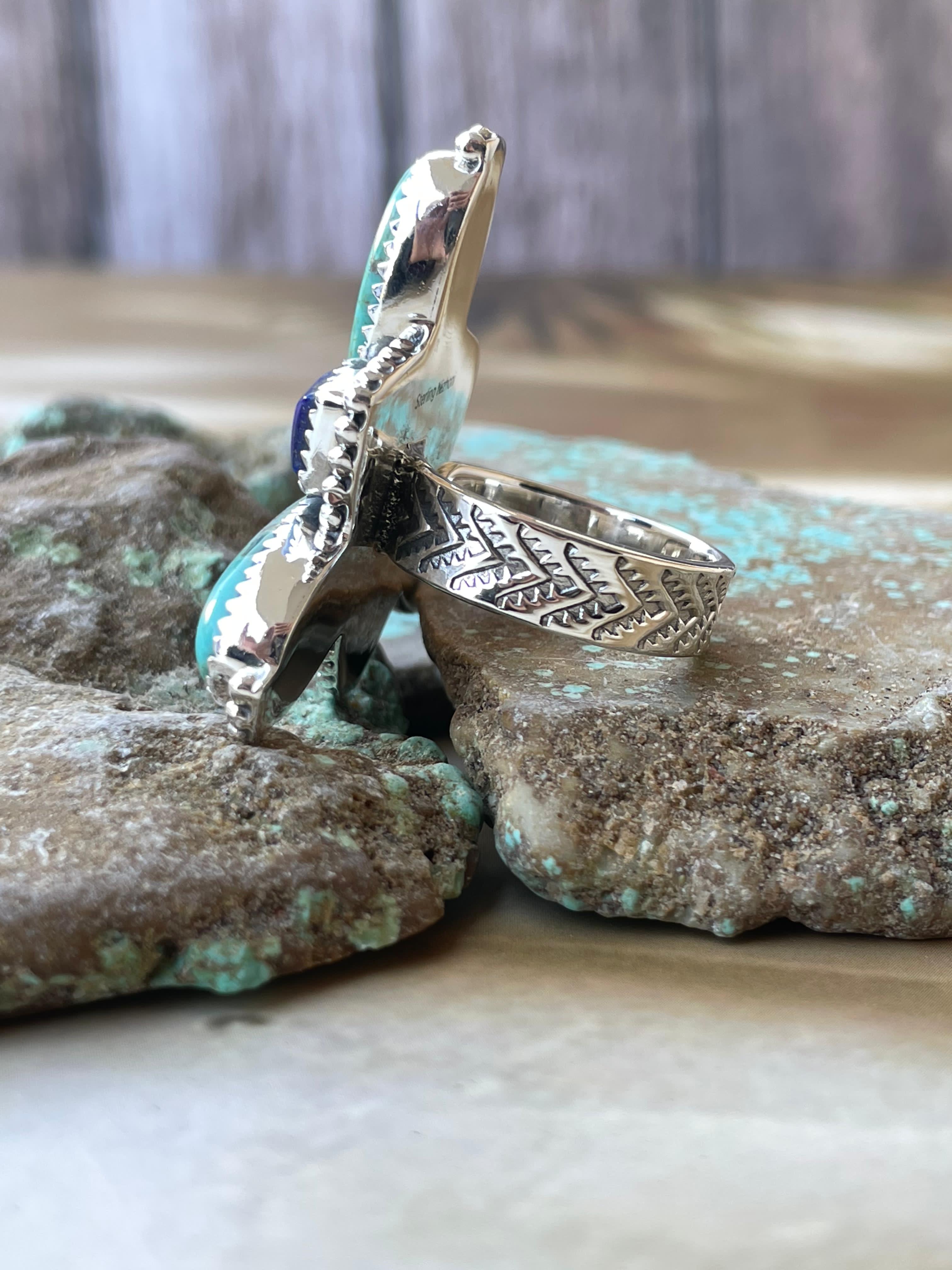 Handmade Sterling Silver Lapis, Turquoise Adjustable Ring