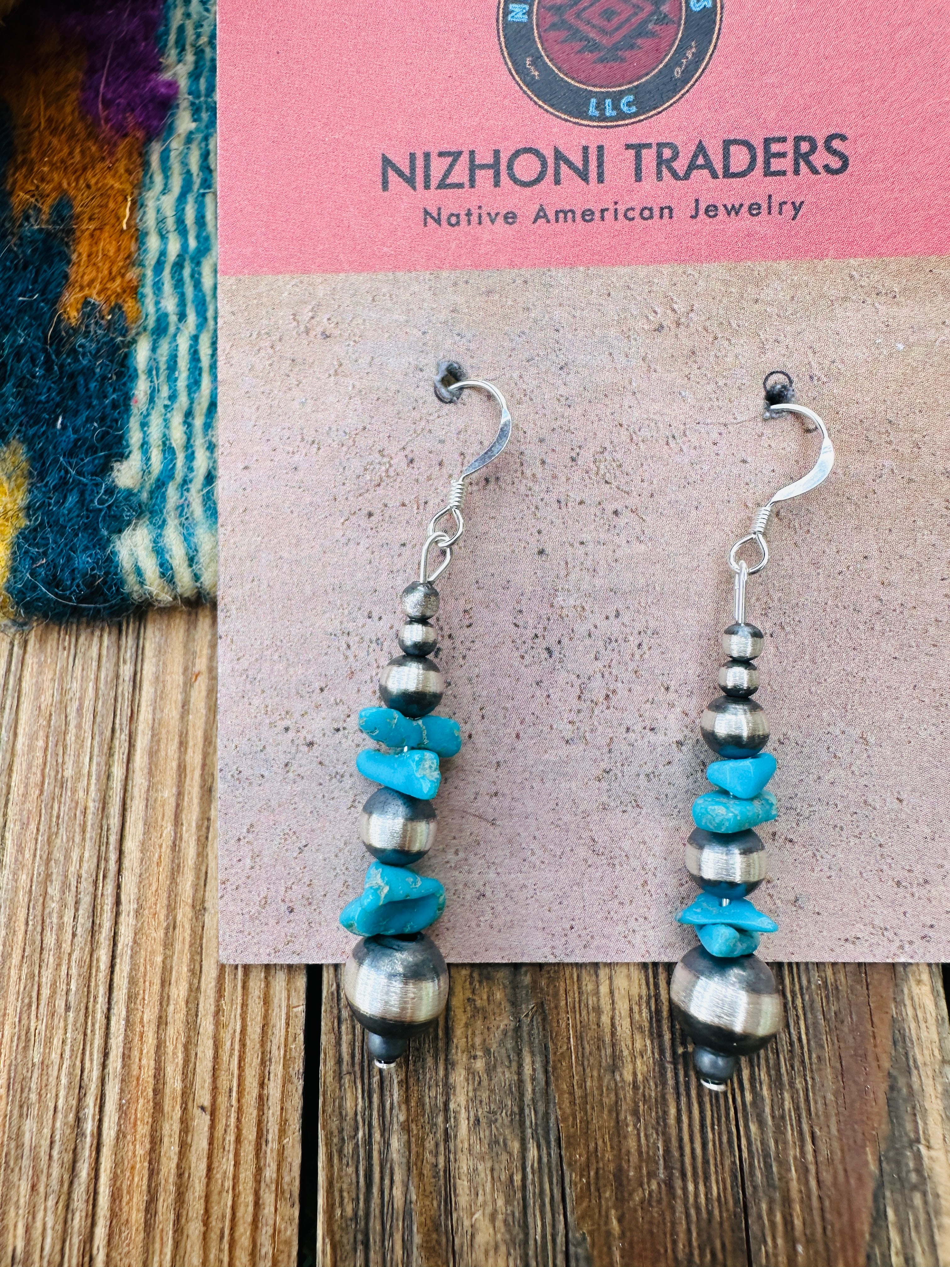Handcrafted Turquoise & Sterling Silver Pearl Beaded Dangle Earrings
