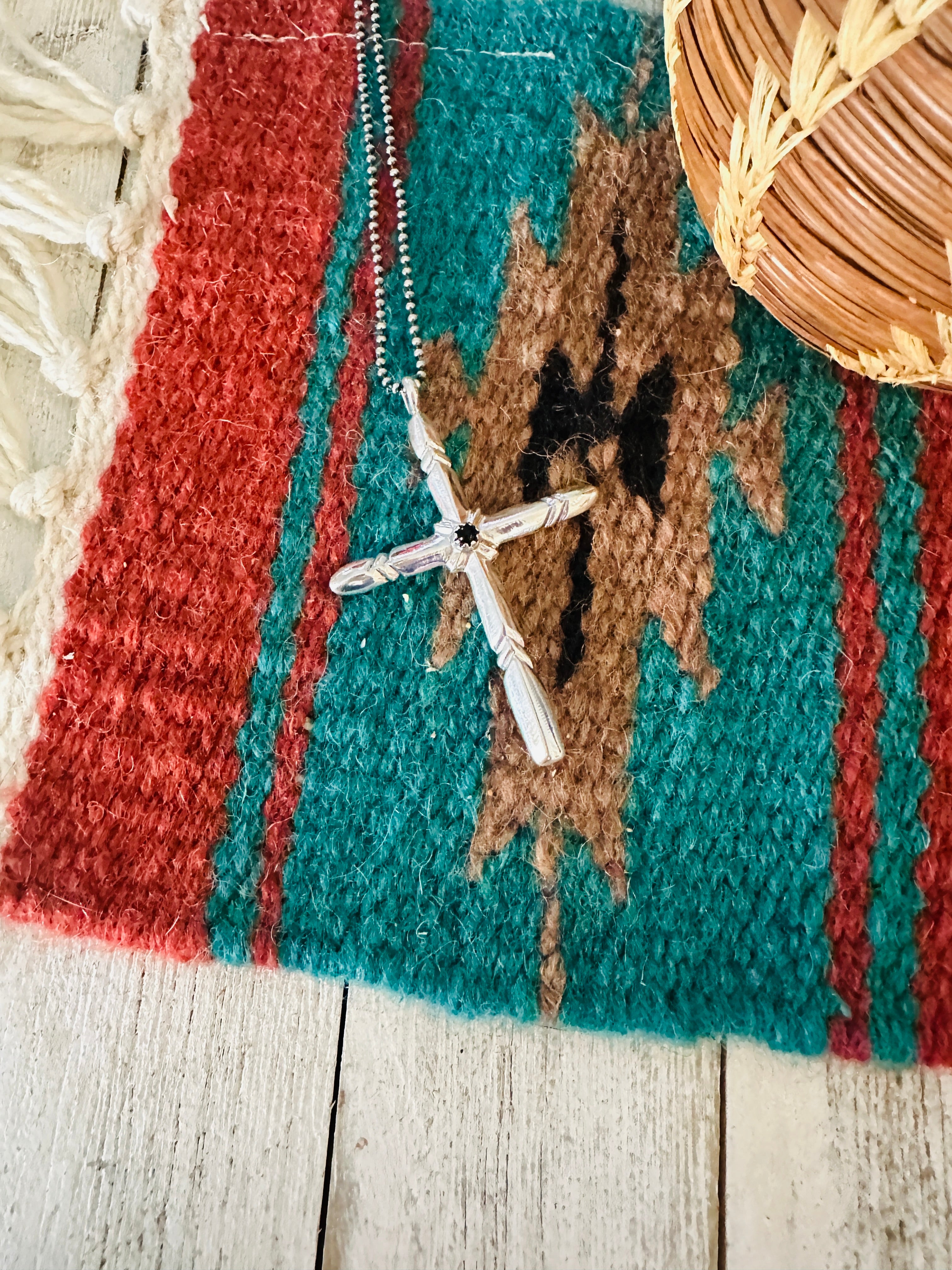 Black Onyx & Sterling Silver Cross Pendant