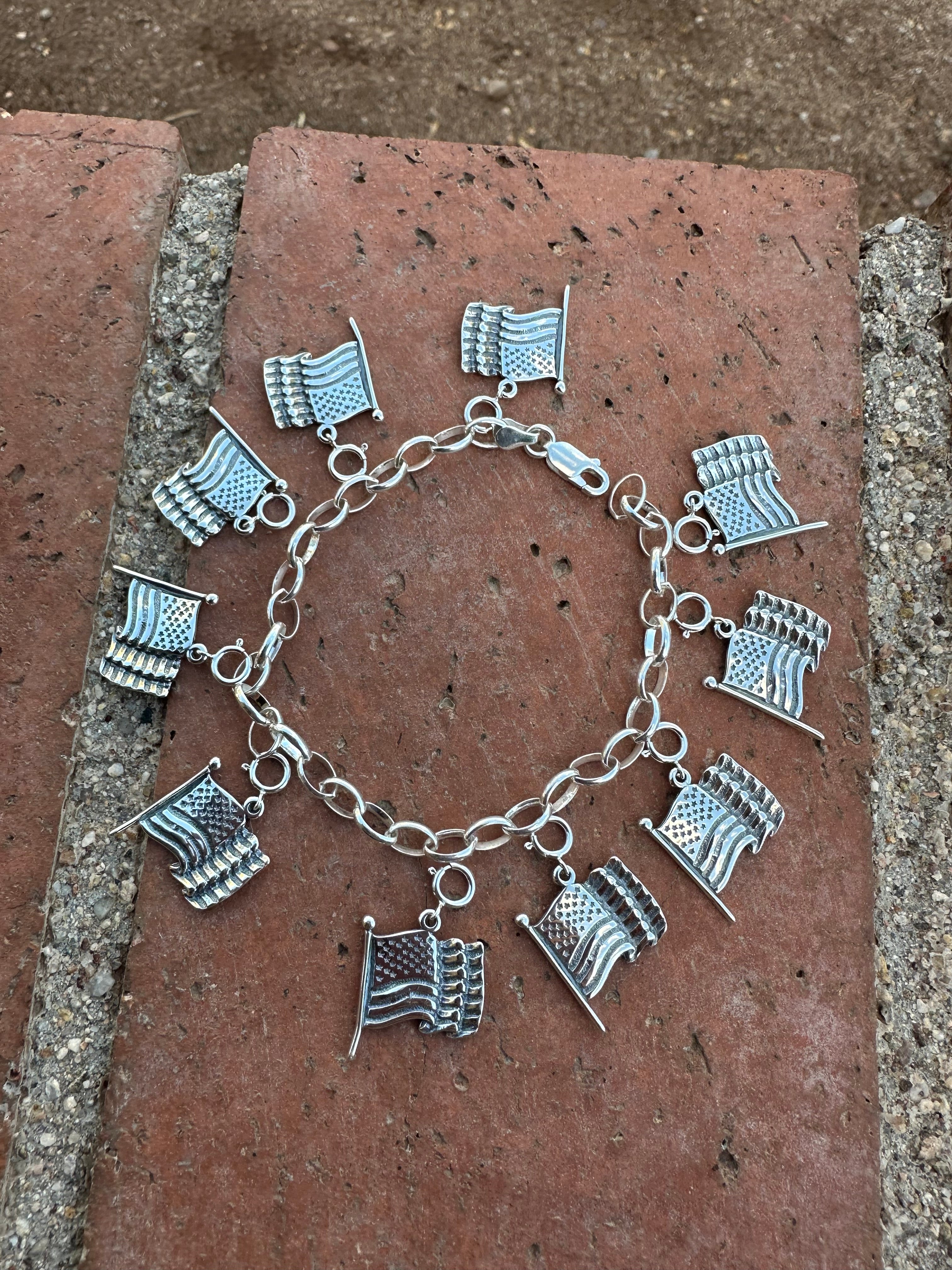 Handcrafted Sterling Silver United States Flag Charm
