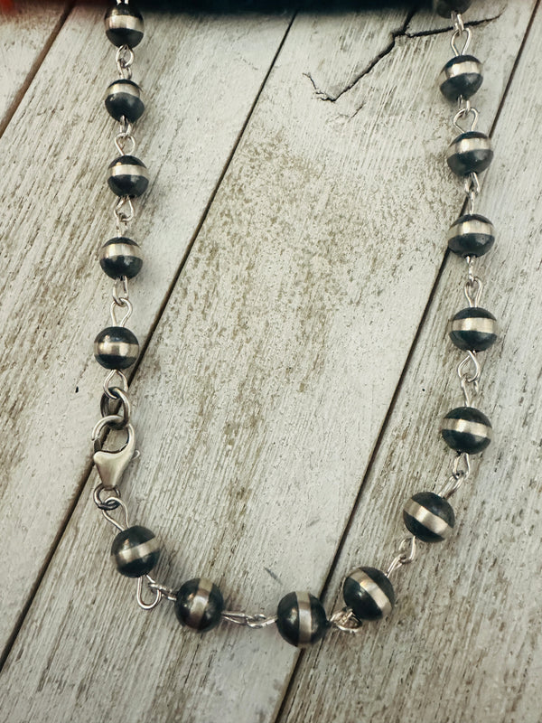 Handcrafted Sterling Silver 6mm Rosary Beaded Necklaces 144"